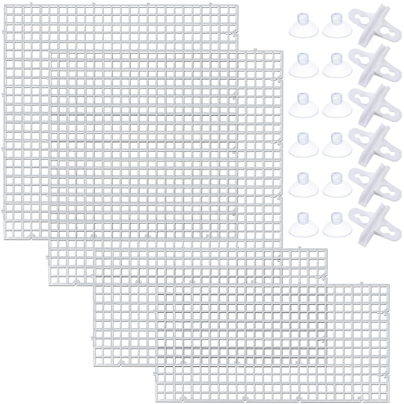 OBANGONG 4 Pcs Aquarium Grid Divider Tray Egg Crate Grid Louvre Aquarium Fish Tank Divider 12x12 inch Bottom Isolation Board for Mixed Breeding with 6 Pcs Sucker Clip