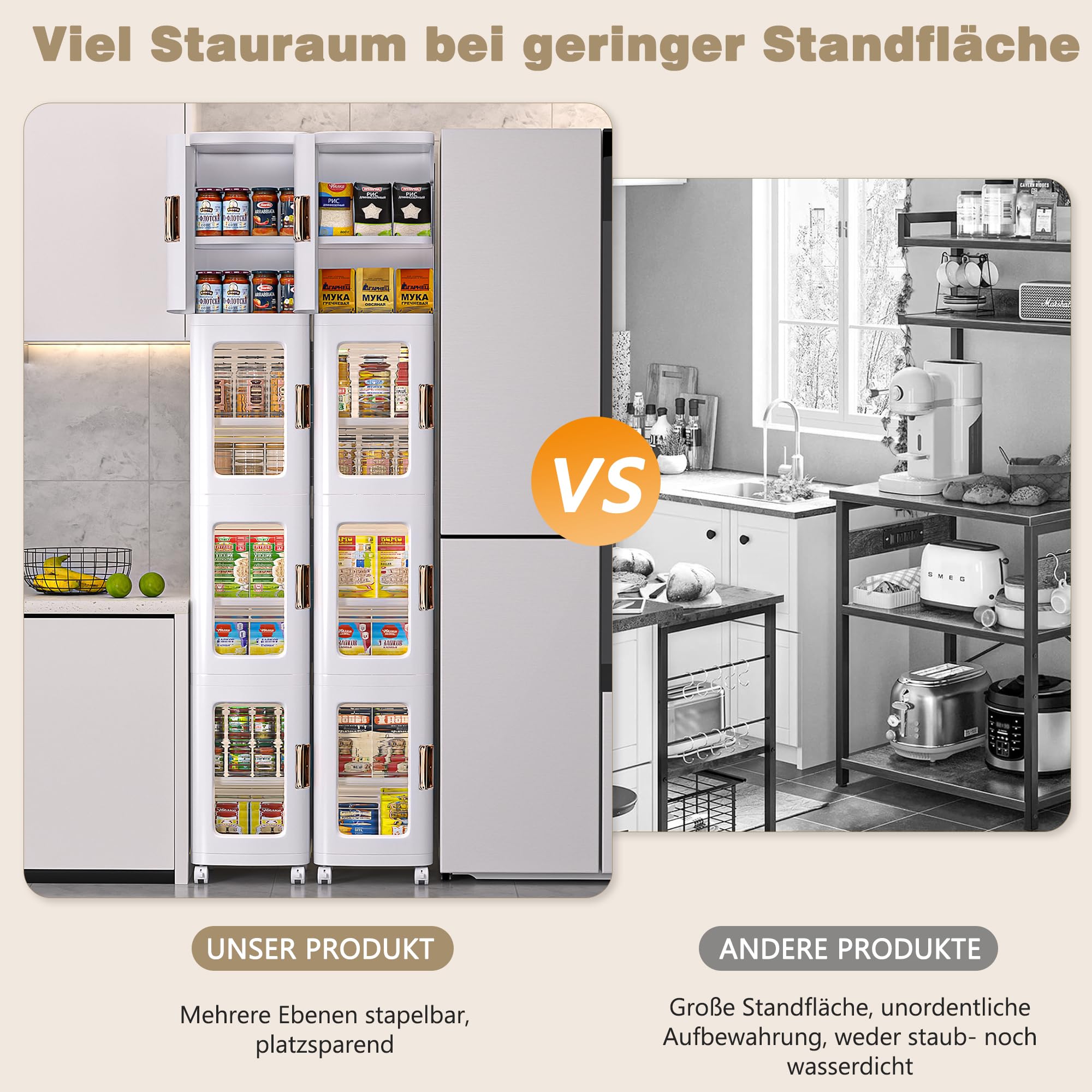 VECELO Schmaler Badezimmerschrank 24 cm, Kunststoff Aufbewahrungsschrank mit transparenter Tür, Rollen und verstellbaren Einlegeböden, platzsparender Organizer für Bad, Küche, 24 x 28 x 166 cm