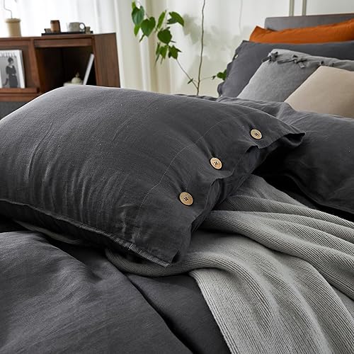 Miniatura 3 de EVERLY - Juego de funda de edredón de 100% lino francés lavado a la piedra, 3 piezas, 1 funda de edredón y 2 fundas de almohada con cierre de