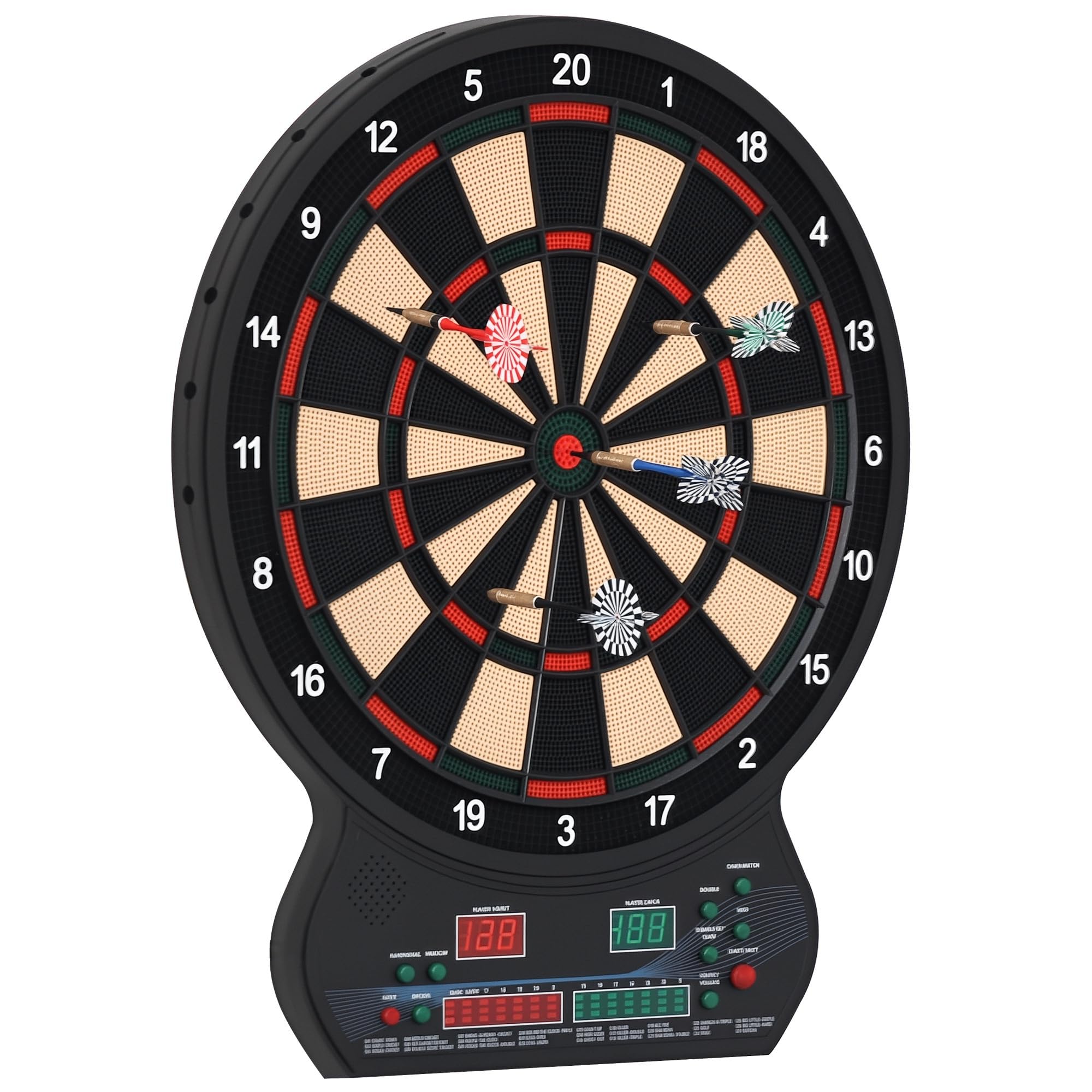 HOMCOM Cible Jeu de fléchettes électronique 27 Jeux et 202 Variations, jusqu'à 8 Joueurs, Affichage LED, Jeu de fléchettes avec 12 fléchettes Pointes Souples et 30 Pointes de Rechange Noir