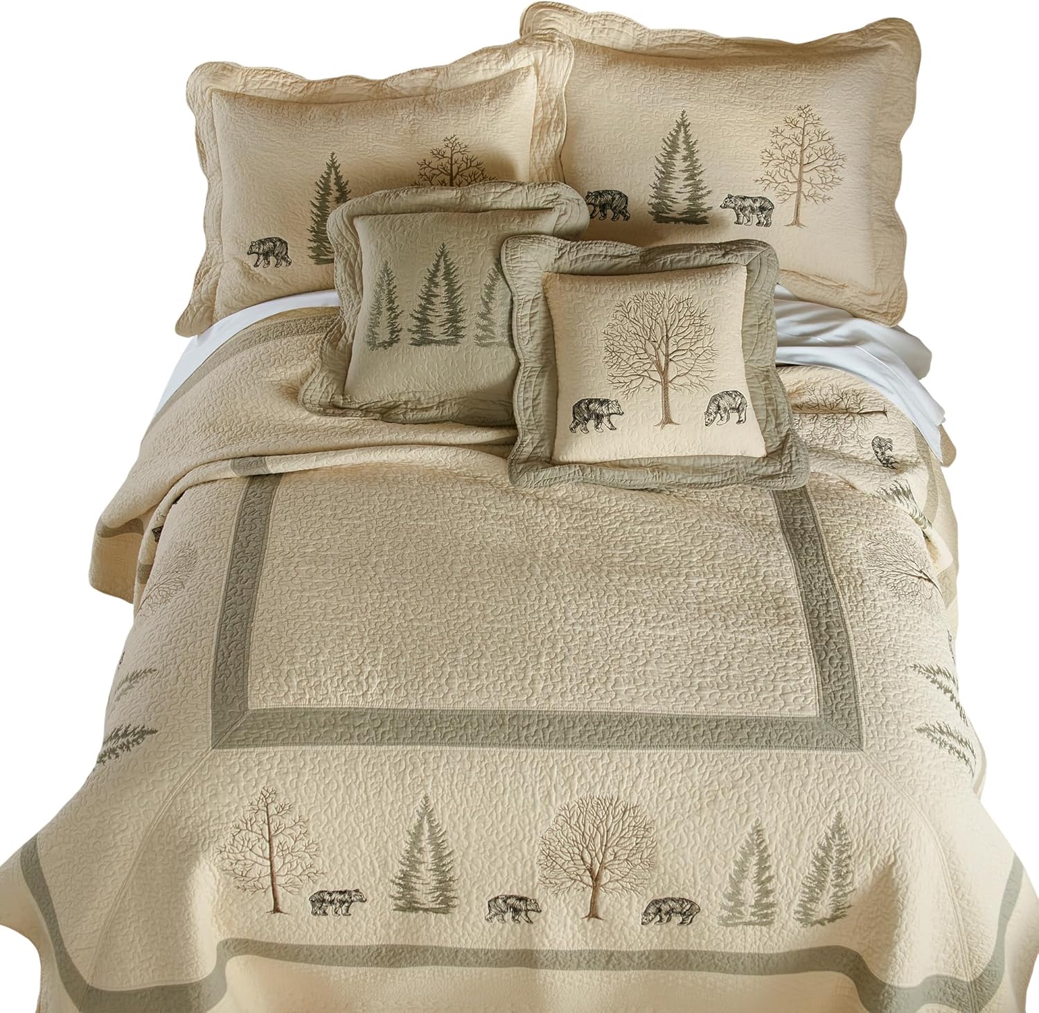 Donna Sharp Cotton King Quilt - Bear Creek Lodge Quilt with Embroidered Bear Design - Machine Washable