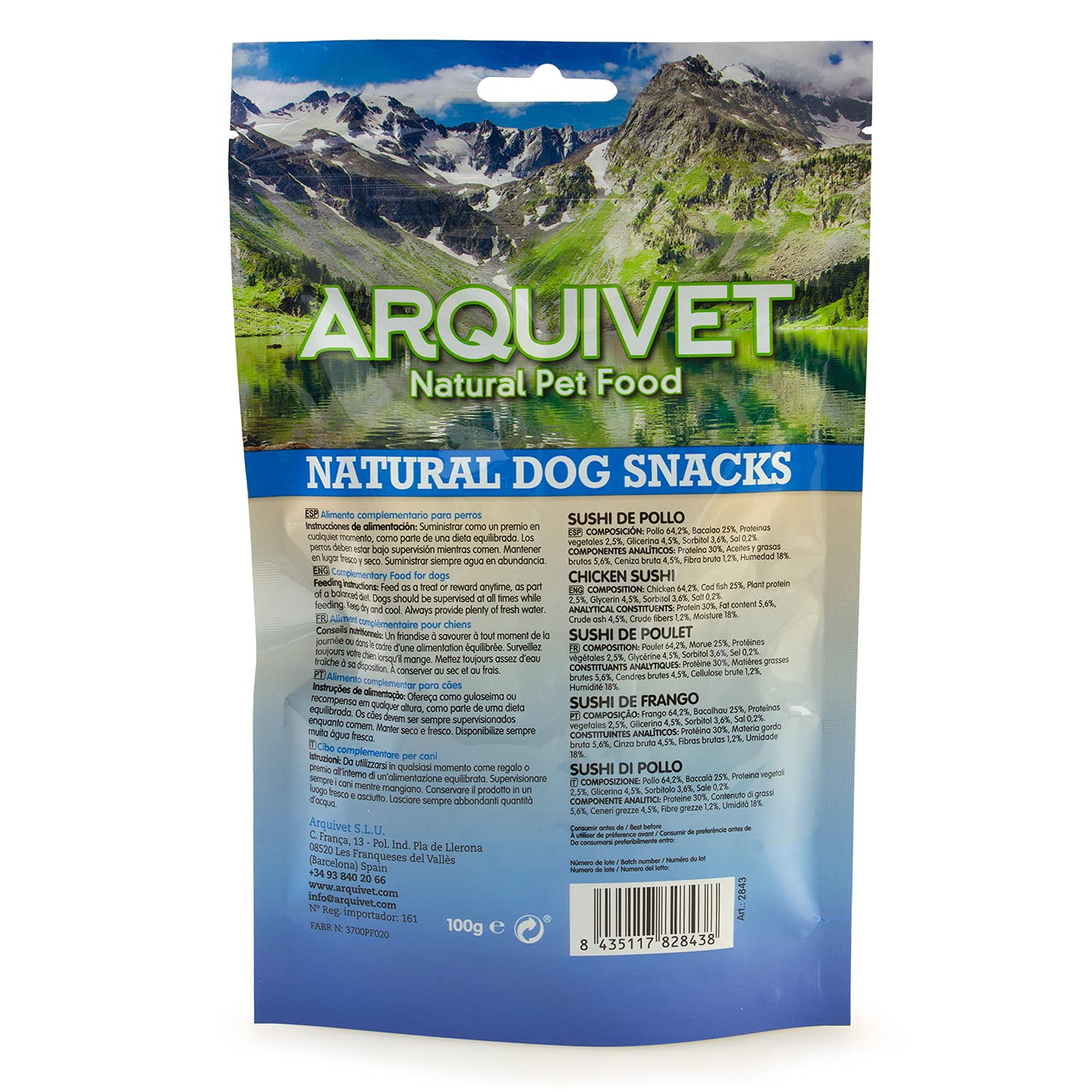 ARQUIVET Pack 12 Unidades Snacks Sushi de Pollo 100 g - Natural Dog Snacks - 100% Natural - Chuches, premios, golosinas para Perros - Producto Light - Muy Rico en nutrientes