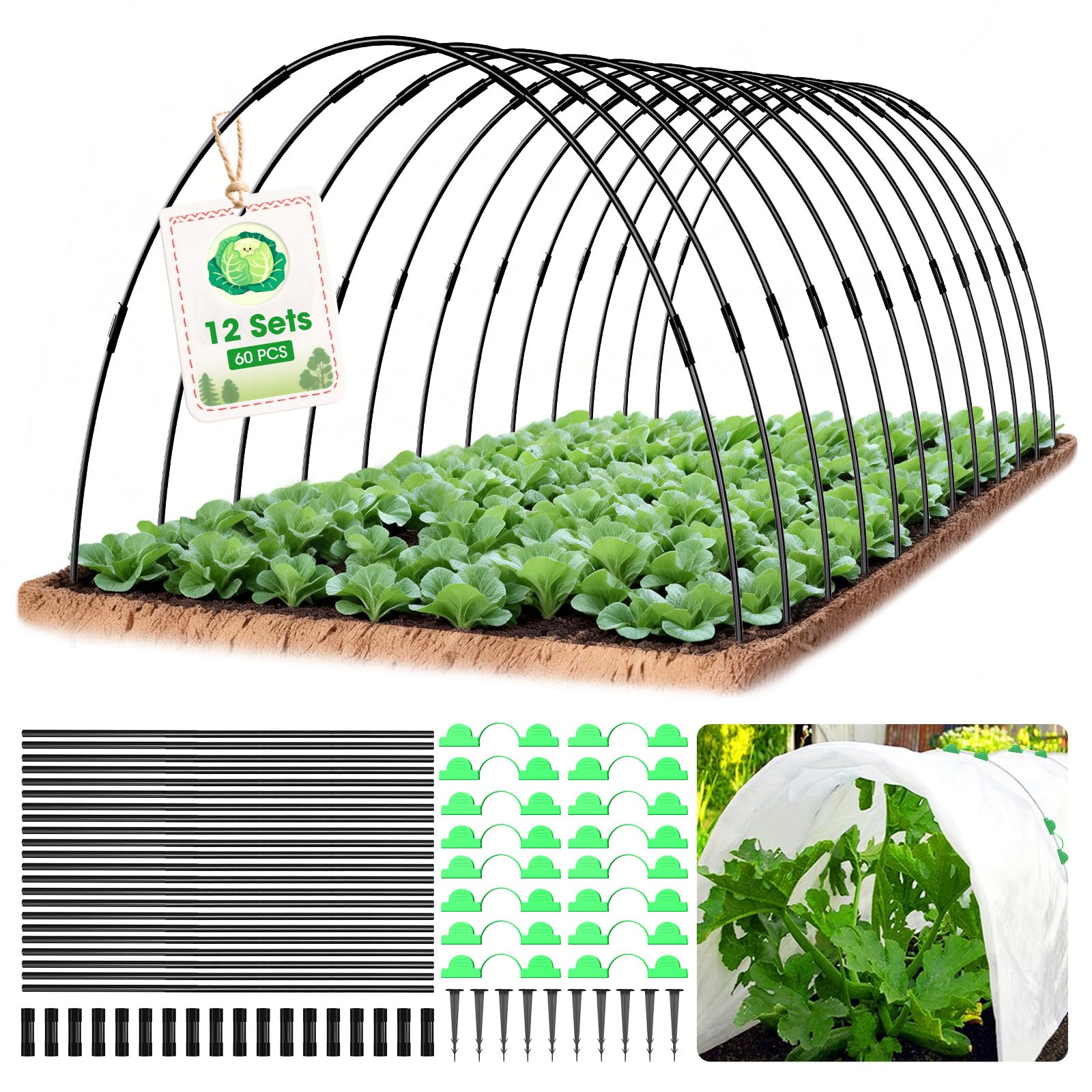 MQHUAYU Greenhouse Hoops for Raised Beds,40PCS Garden Hoops for Netting,DIY Grow Tunnel Hoops Garden Fabric Plants Vegetable,Detachable Fiberglass Support Hoops,Plant Support(8 Pack)