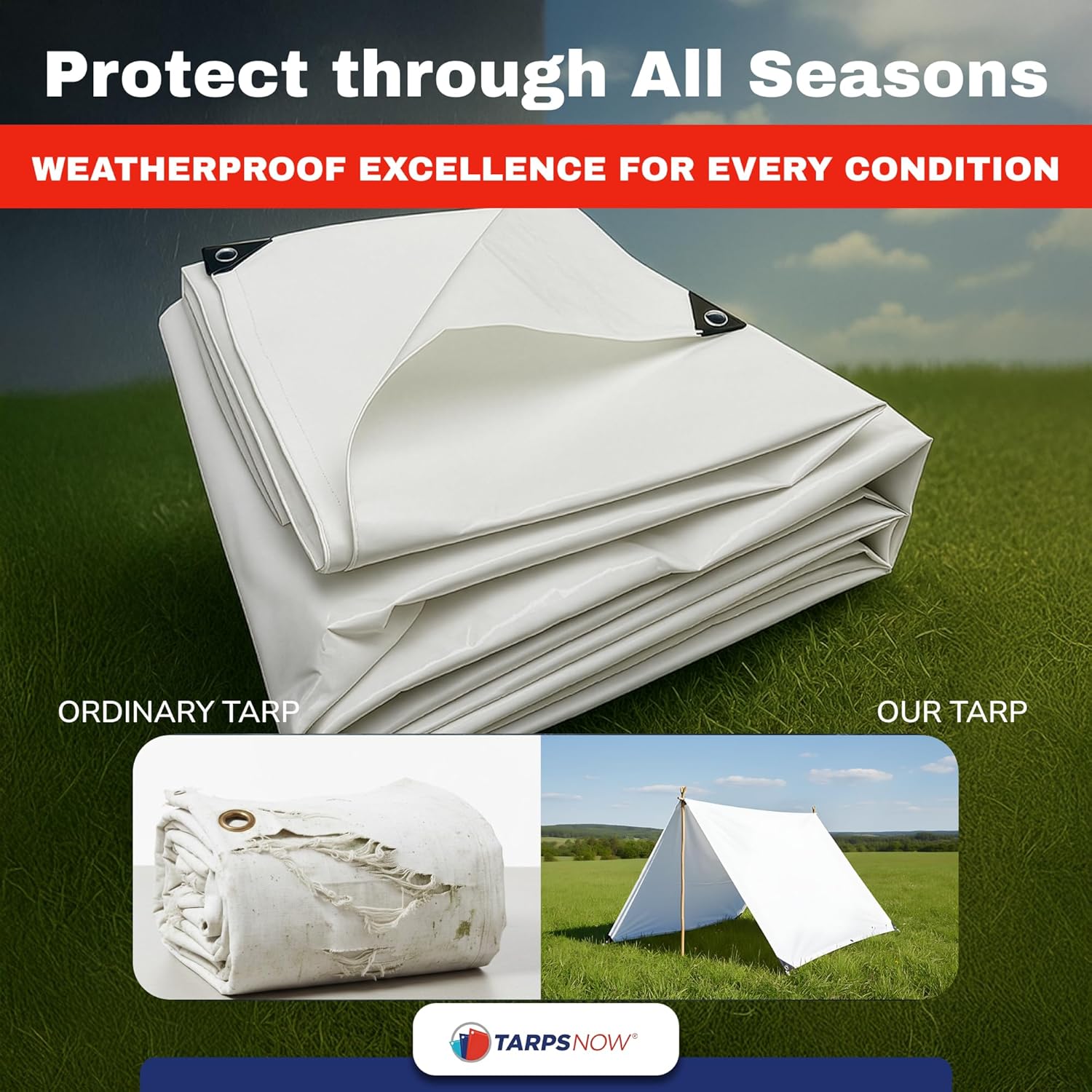 Tarps Now 12x40 Feet Heavy Duty Waterproof Tarp | 12 MIL Poly Tarp with Reinforced Edges & Aluminum Grommets | Weatherproof Tarpaulin for Roof, Outdoor, Camping | Large Brown Tarp Cover