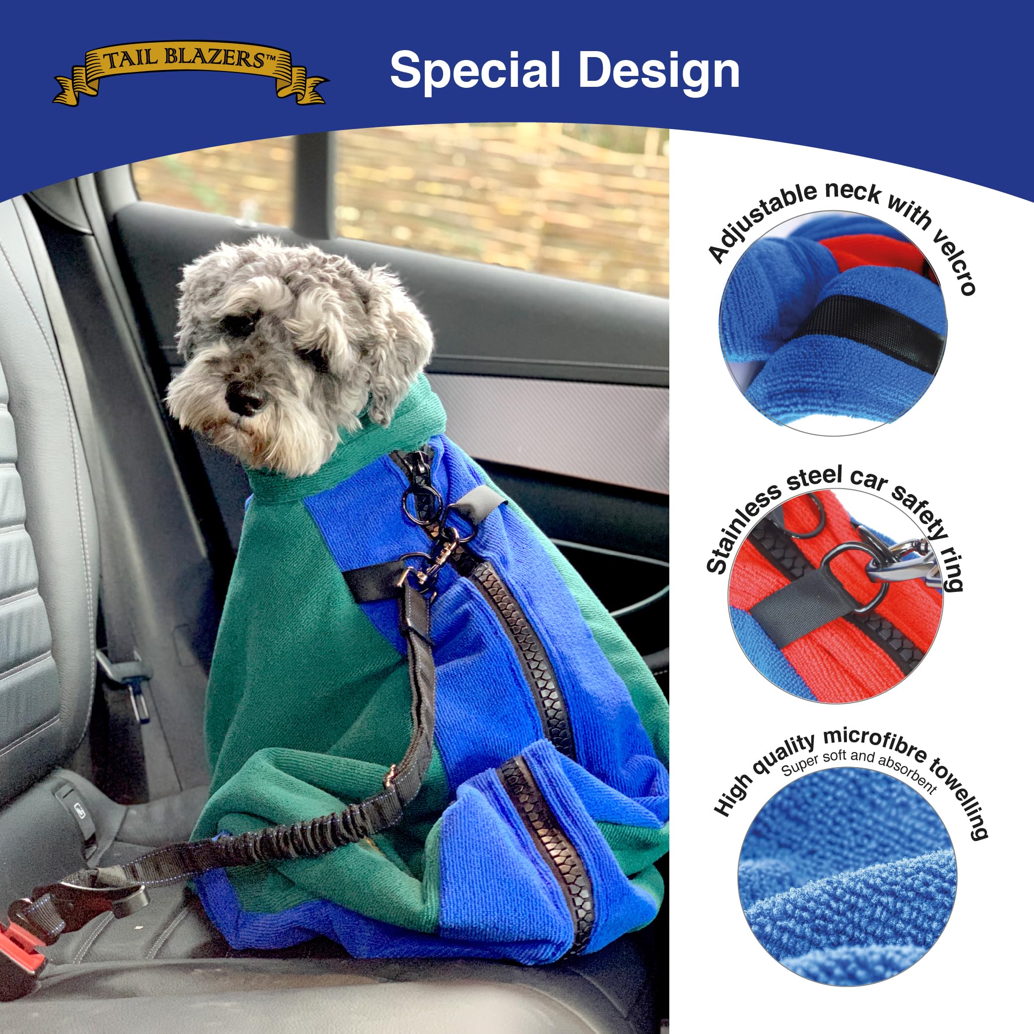 TAIL BLAZERS Quality Dog Drying Bag. Keep Dry and Warm After Bath or Walk. Protects Home and Car From Wet and Mud. Extra Soft Microfibre Doggy Towel Bags. Dogs Grooming Accessories. M Plus Grey - Image 3