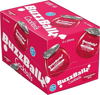 BuzzBallz Strawberry Rita, Ready to Drink Margarita, 12x200ml,Party Pack