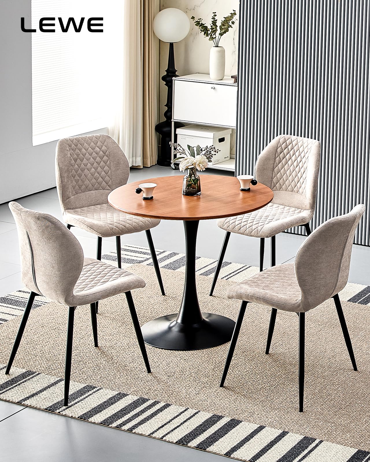 LEWE Juegos de 4 Sillas de Comedor de Lino, Estilo Moderno a Cuadros | Silla de Cocina sin Brazos, Pata de Metal, Tapizadas, Patas Metálicas, para Restaurante, Cocina, Salón, Dormitorio, Marrón