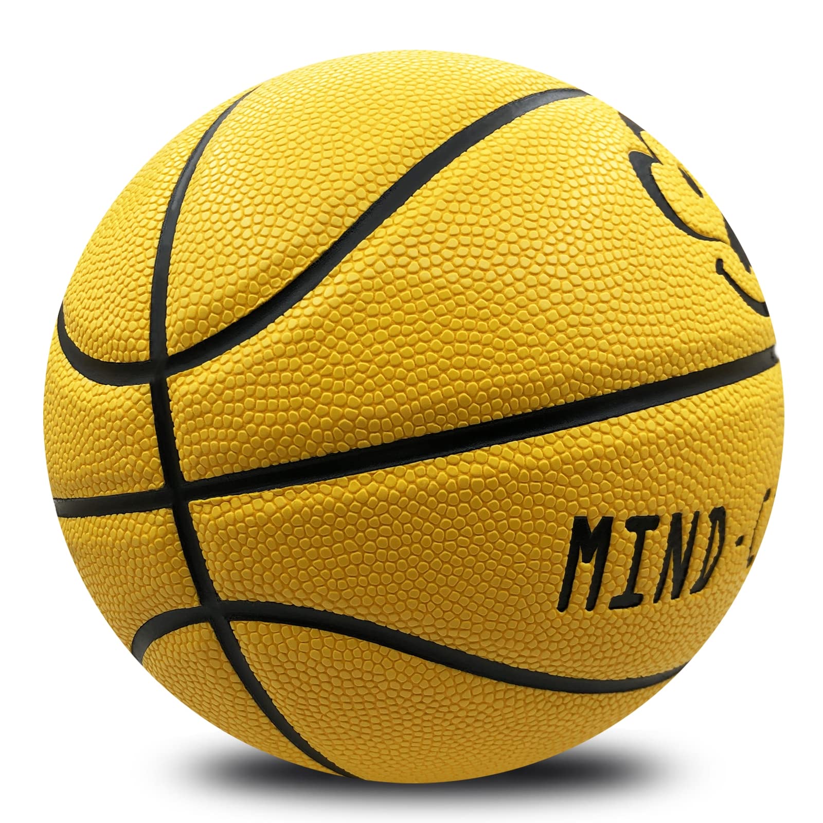 MINDCOLLISION Smiling Face Basketballs, Moisture-Absorbing and Wear-Resistant Soft Pu Leather, Good Grip, Suitable for Indoor and Outdoor Training and Competition,Yellow,No. 7