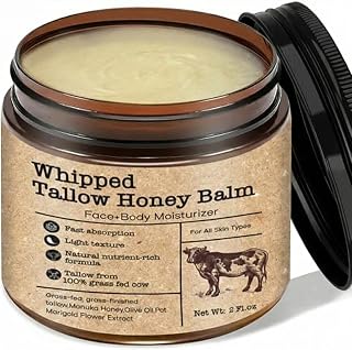 Beef Tallow Honey Balm for Sensitive Skin:100% Organic Grass-Fed Vintage Tallow Moisturizer For Face Cracked Hands Non-Greasy Nourishing Cream With Olive Oil - Eczema Safe All Skin Types 2 oz (Honey)