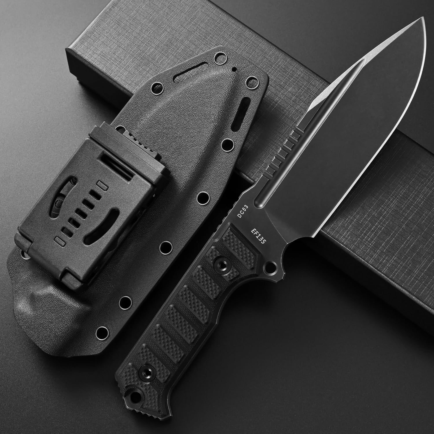 Eafengrow EF135 Fixed Blade Knife DC53 Steel Blade G10 Handle Full Tang Heavy Duty EDC Fix Knifes for Field Working Camping Survival Bushcraft(Black)