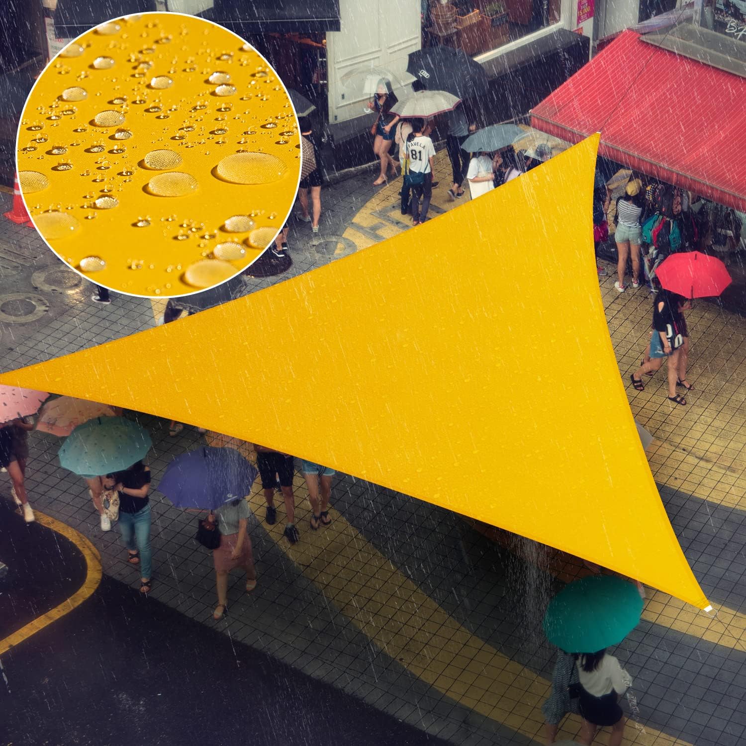 Amgo16' x 16' x 16' Yellow Triangle Waterproof Sun Shade Sail AMTADT16 Canopy Awning Shelter, 95% UV Blockage Water Resistant, Outdoor Backyard Patio Garden Carport (We Make Custom Size)