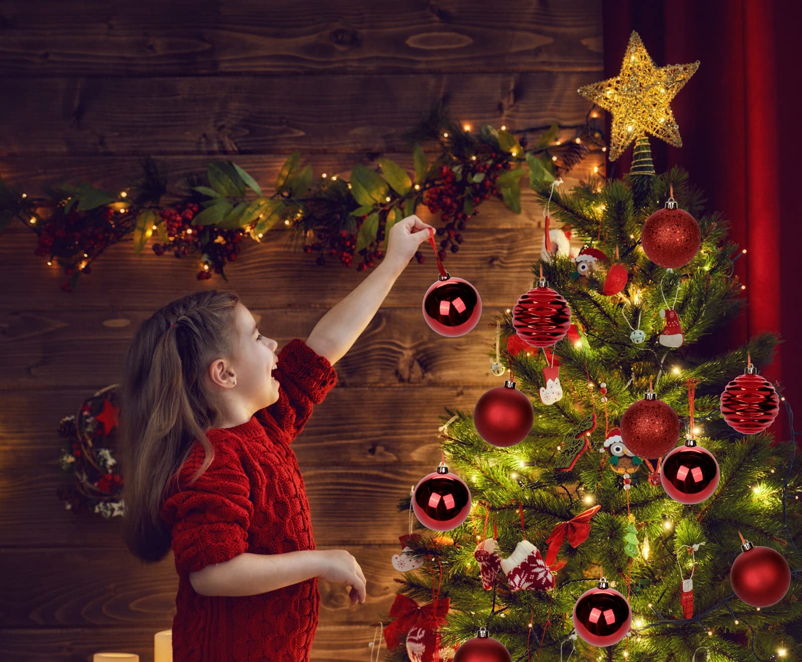 Oairse Bolas de Navidad rojas de 8 cm/3,15", 12 adornos de árbol inastillables con cuerdas para colgar, juego de decoraciones grandes para árbol de Navidad para bodas, vacaciones, fiestas, coronas