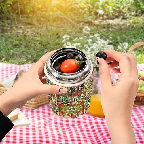 Miniatura 5 de MCHIVER Vintage Mandala - Tarro de comida con cuchara de acero inoxidable aislado al vacío, contenedor de alimentos de 17 onzas para comida caliente