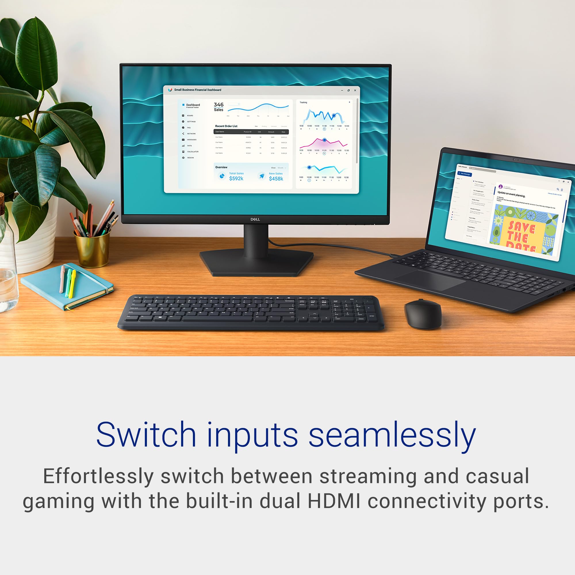 Dell 24 Monitor - SE2426HS, Full HD (1920x1080), 144Hz, IPS, 1ms MPRT, AMD FreeSync, Height Adjust, VESA (100x100mm), 2 HDMI, 3 Year Warranty, Black — view 4