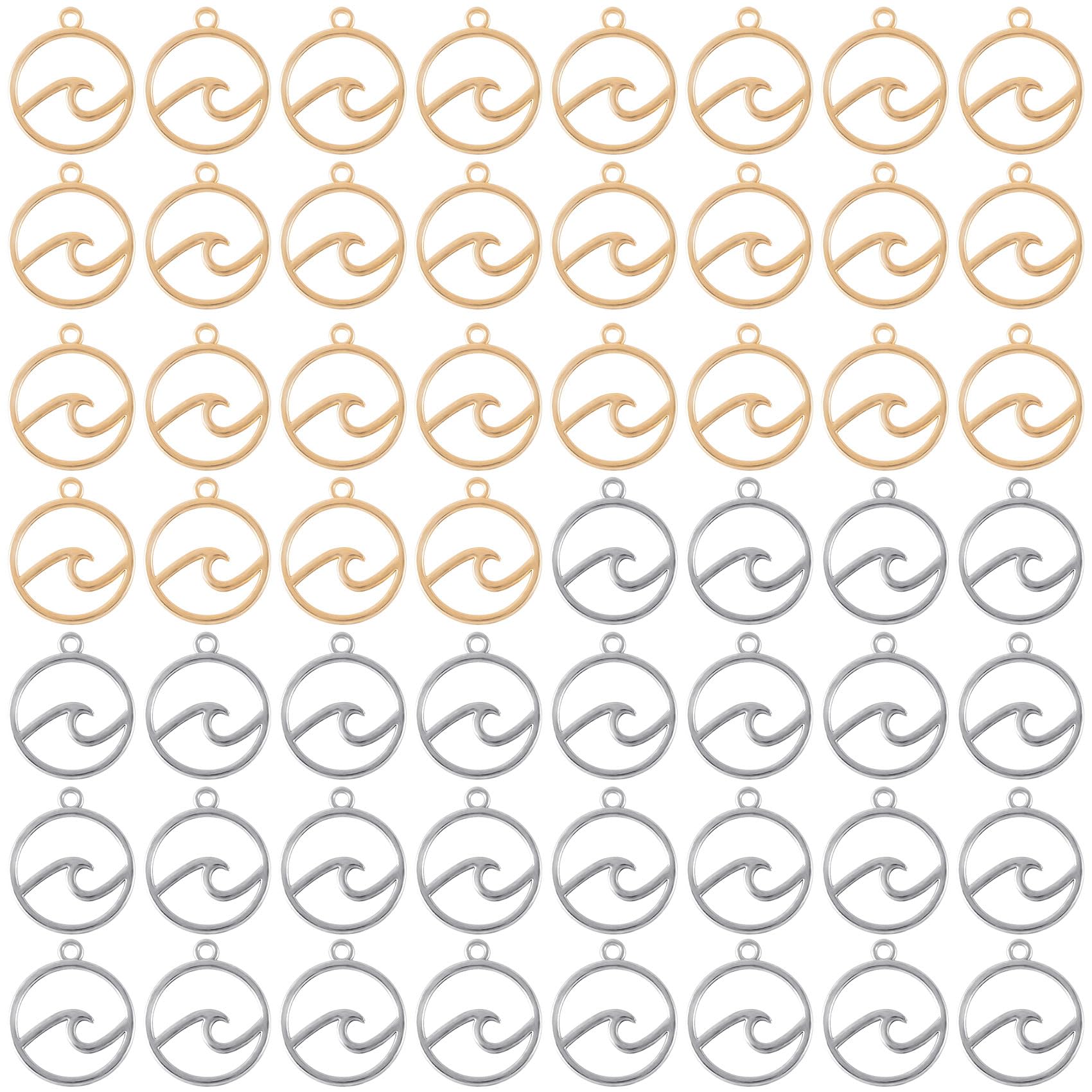 Joez Wonderful60Pcs Ocean Charms for Jewelry Making, Gold Silver Jewel Charm Metal Beach Charm Pendants, Hypoallergenic Round Ring Hoops for DIY Beads Bracelet Earring Necklace Jewelry Making