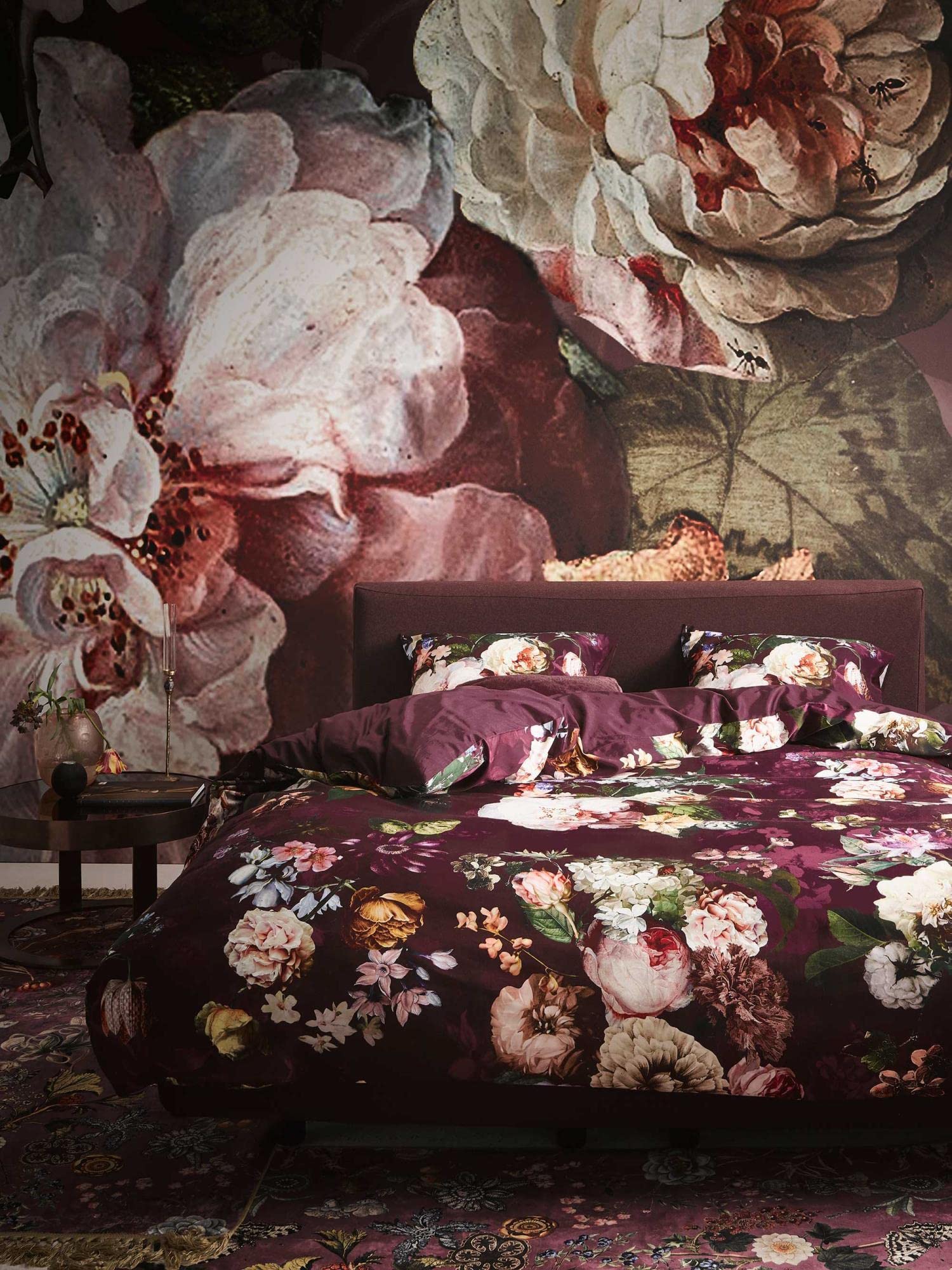 ESSENZA Bettwäsche Fleur Burgundy Satin Blumen Blüten Geblümt Wendedesign Baumwolle, Größe:135 cm x 200 cm