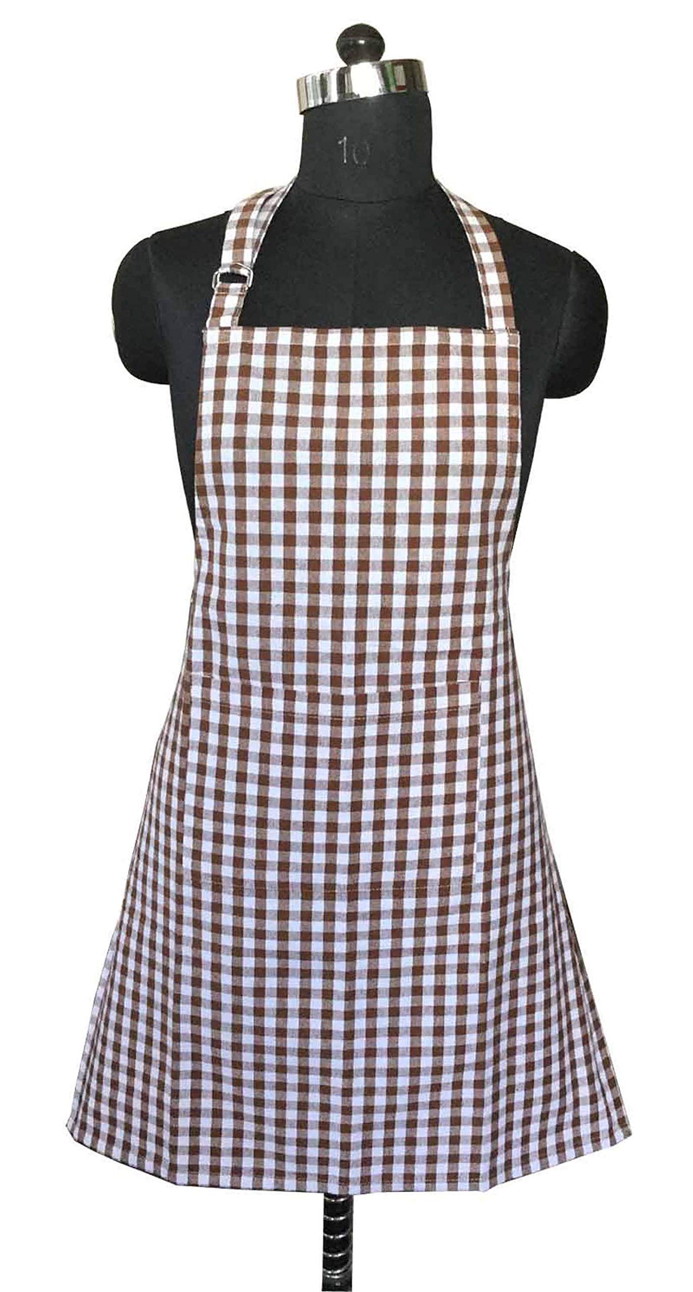 Lushomes Cotton Checks Kitchen Chef Apron with Pocket and Adjustable Buckle Size: 64X81 cm; Pack of: 1