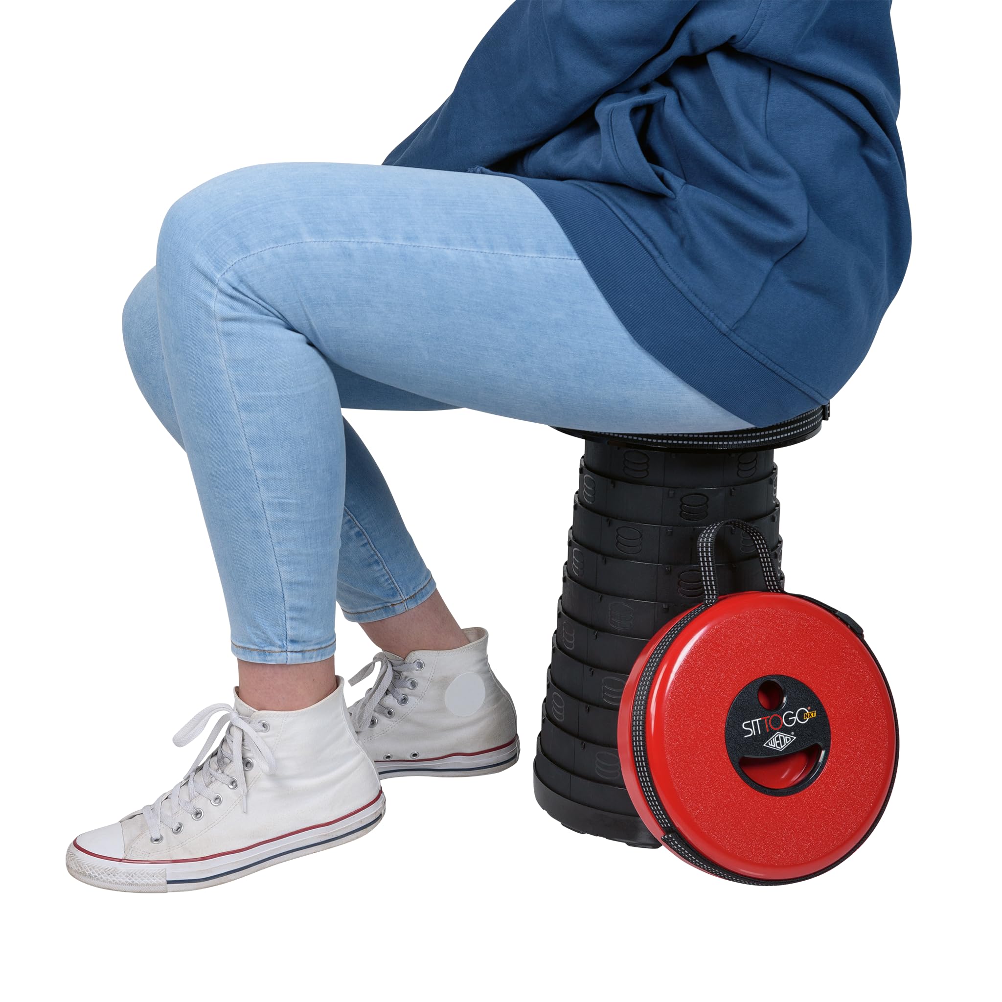 Wedo SITTOGO NXT PP taboret teleskopowy kempingowy, certyfikat TÜV i GS, ulepszona trzecia generacja, waga 1,06 kg, nośność 150 kg, kolor czerwony