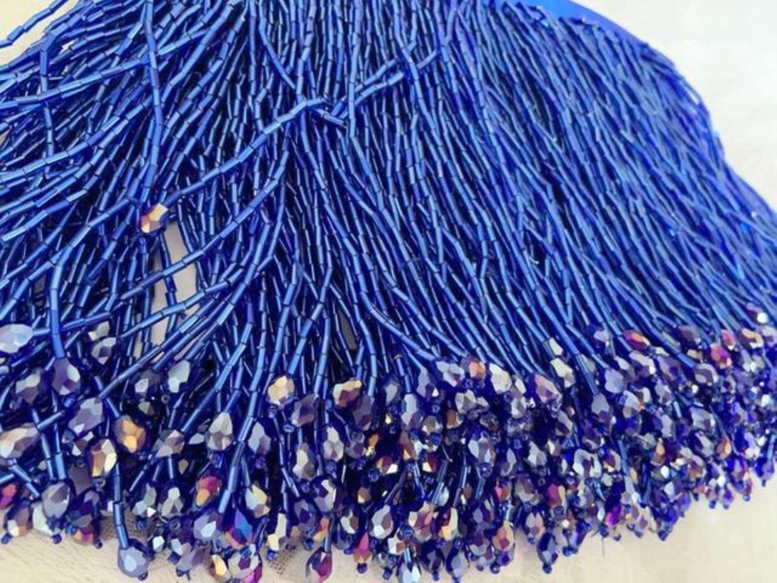 Fringe Trim,Sequin Fringe,1 Yard Black Bead Fringe Tassel Trim for Dance Costume Haute Couture Dress Trimming Beading Fringe (Color : Grey) (Color : Blue)