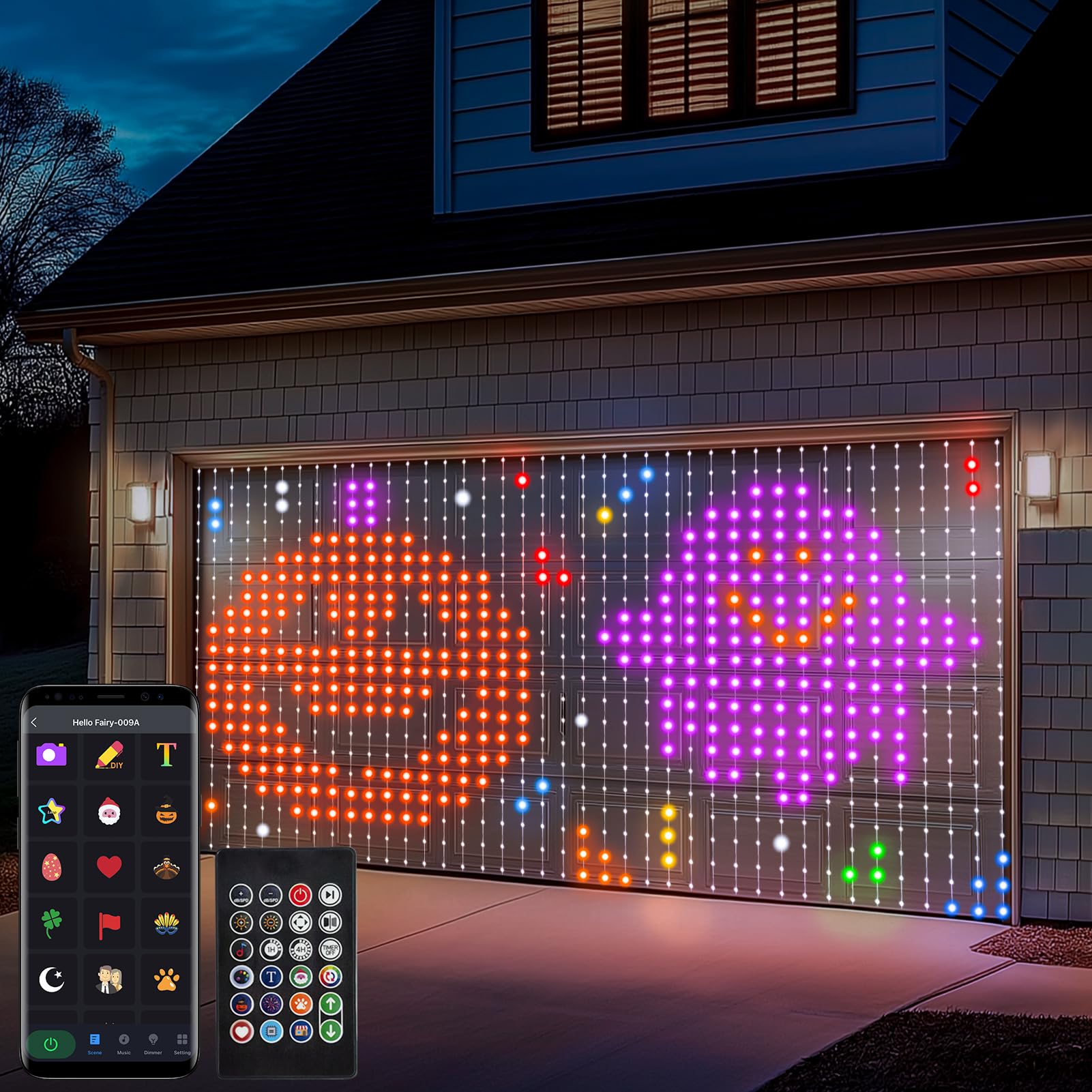 Rideau lumineux intelligent de 5 m x 2,5 m, 800 LED avec télécommande par application, couleur changeante, synchronisation de la musique, bricolage pour intérieur et extérieur, décoration murale