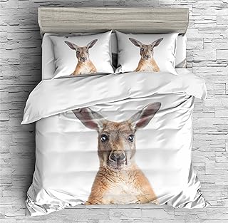 REALIN Cartoon Kangaroo Duvet Cover Set Kangaroo Australia Animals Bedding Girl Boy Kids Bed Sets 2/3/4PCS Quilt Covers/Sheets/Pillow Shams,Twin/Full/Queen/King (A,Full-200x229cm-4PCS)