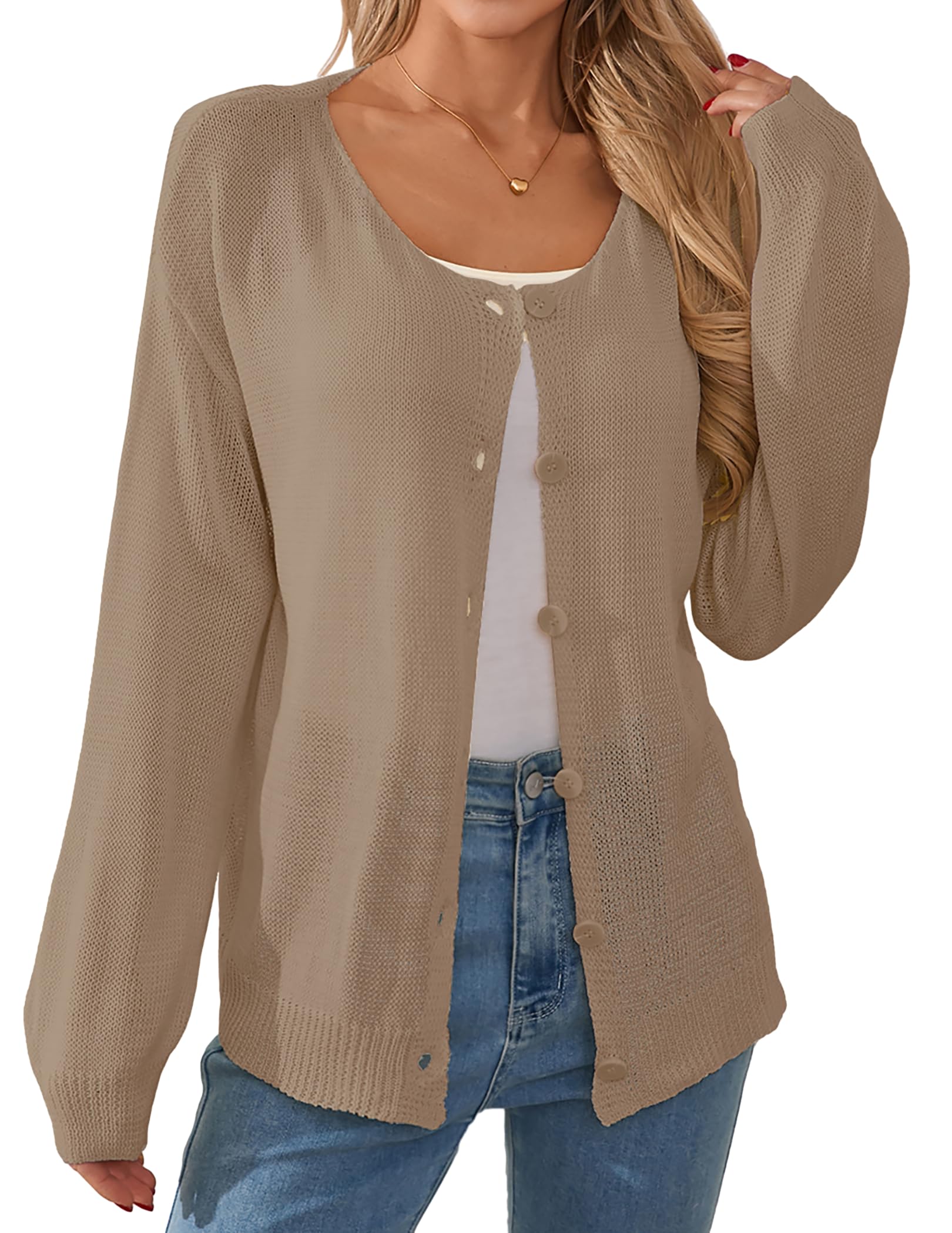 Womens Lightweight Cardigan Sweaters for Women Fall Winter Spring 2025 Trendy Outfits Cute Sheer Knit Oversized Button Front