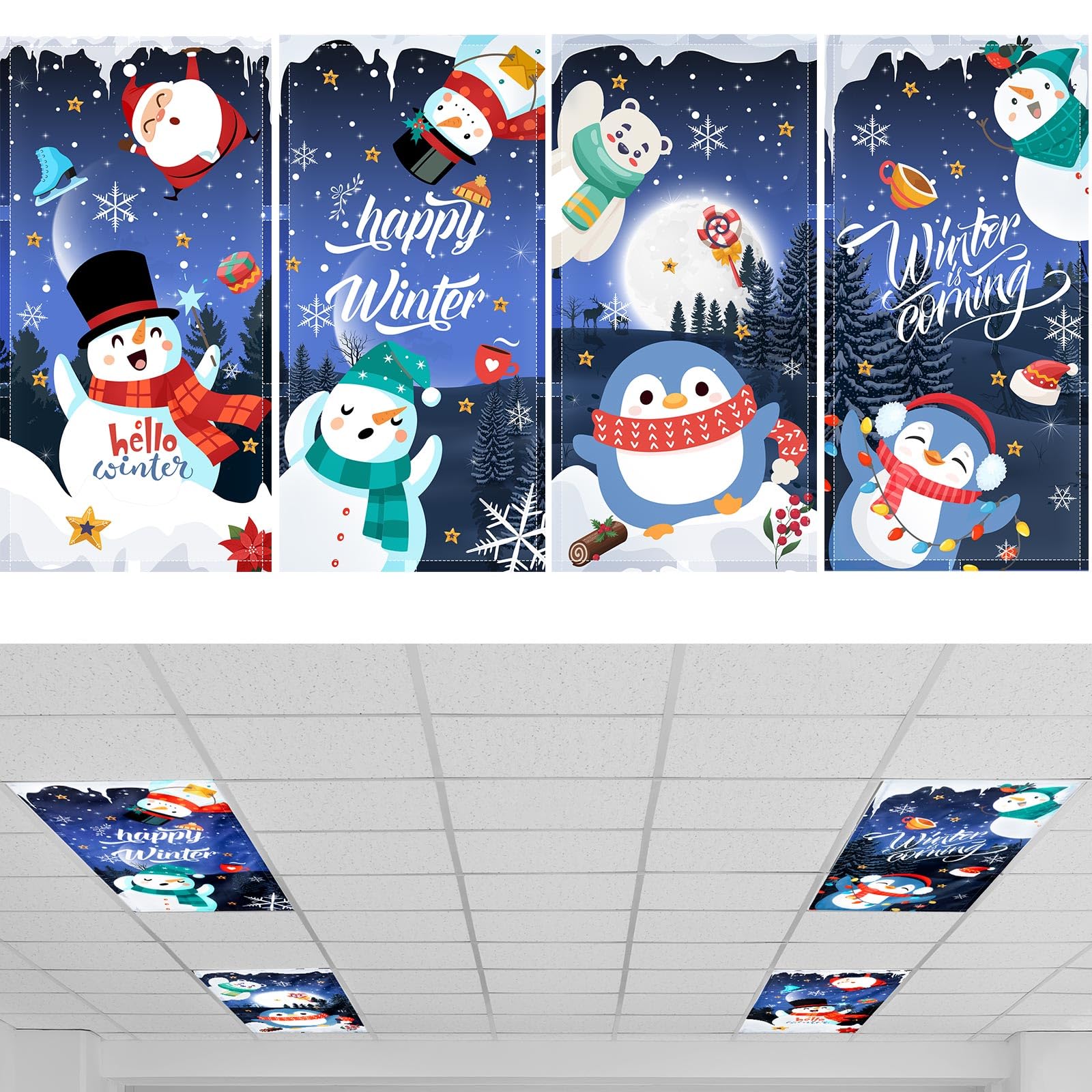 Hortsun 4 Pack Magnetic Fluorescent Light Covers for Christmas, 4x2 Ft
