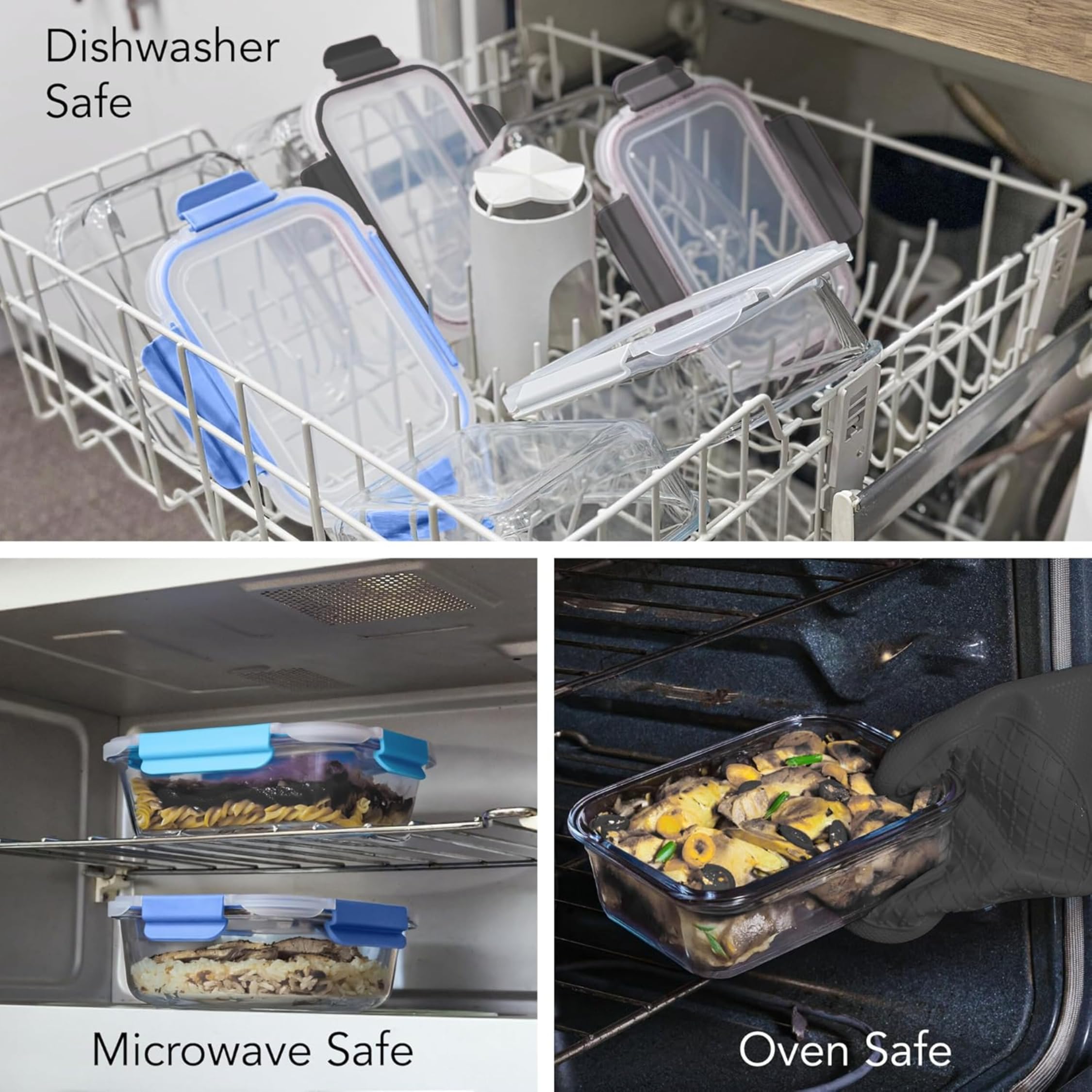 ECOBERI Glas-Mahlzeiten-Vorbereitungsbehälter mit Silikonhüllen, 3-teiliges Set für 4,5 Tassen, Borosilikatglas, Lebensmittelaufbewahrung mit auslaufsicheren Deckeln, geeignet für Backofen, Mikrowelle