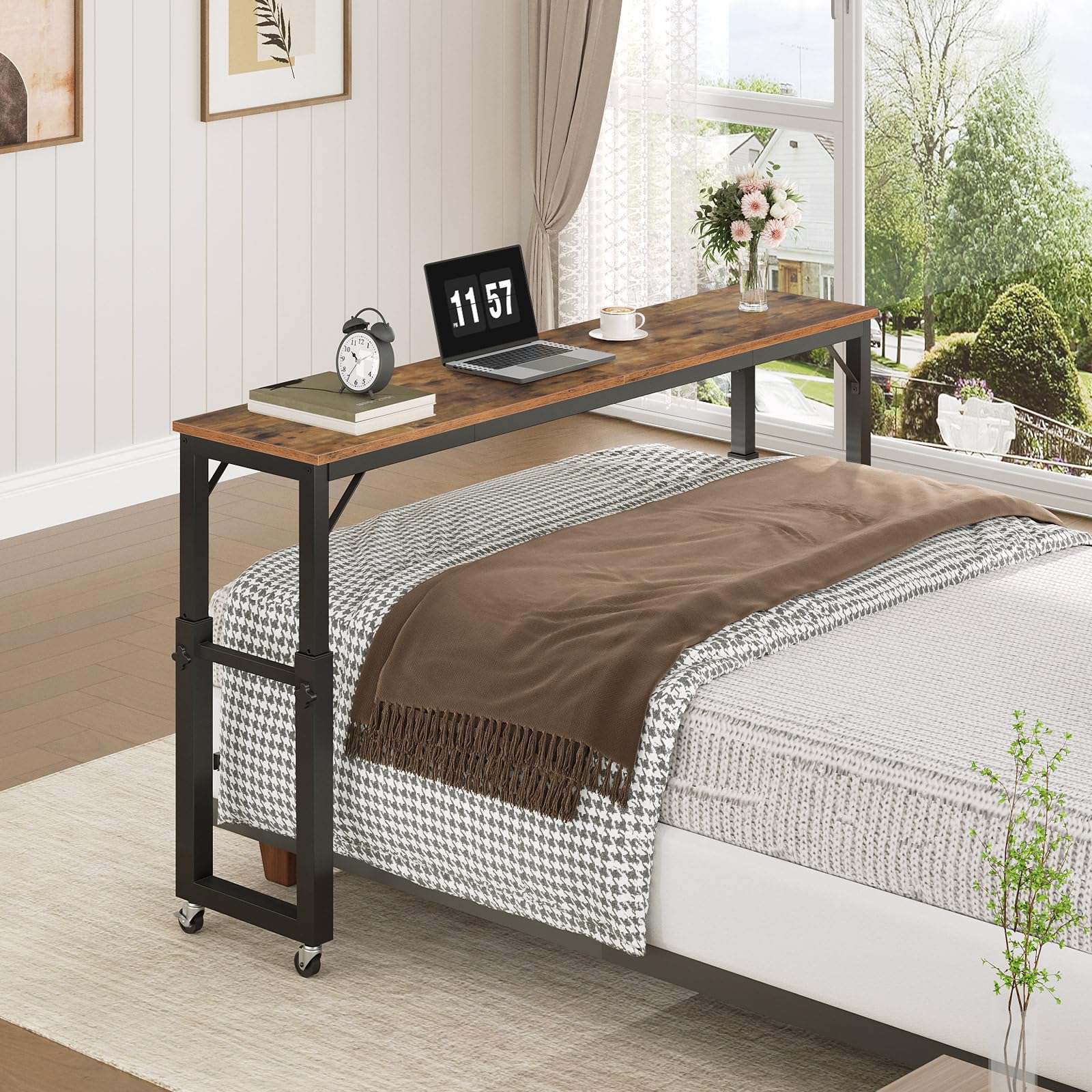 Amazon.com: MAHANCRIS Overbed Table with Wheels, Mobile Bed Desk
