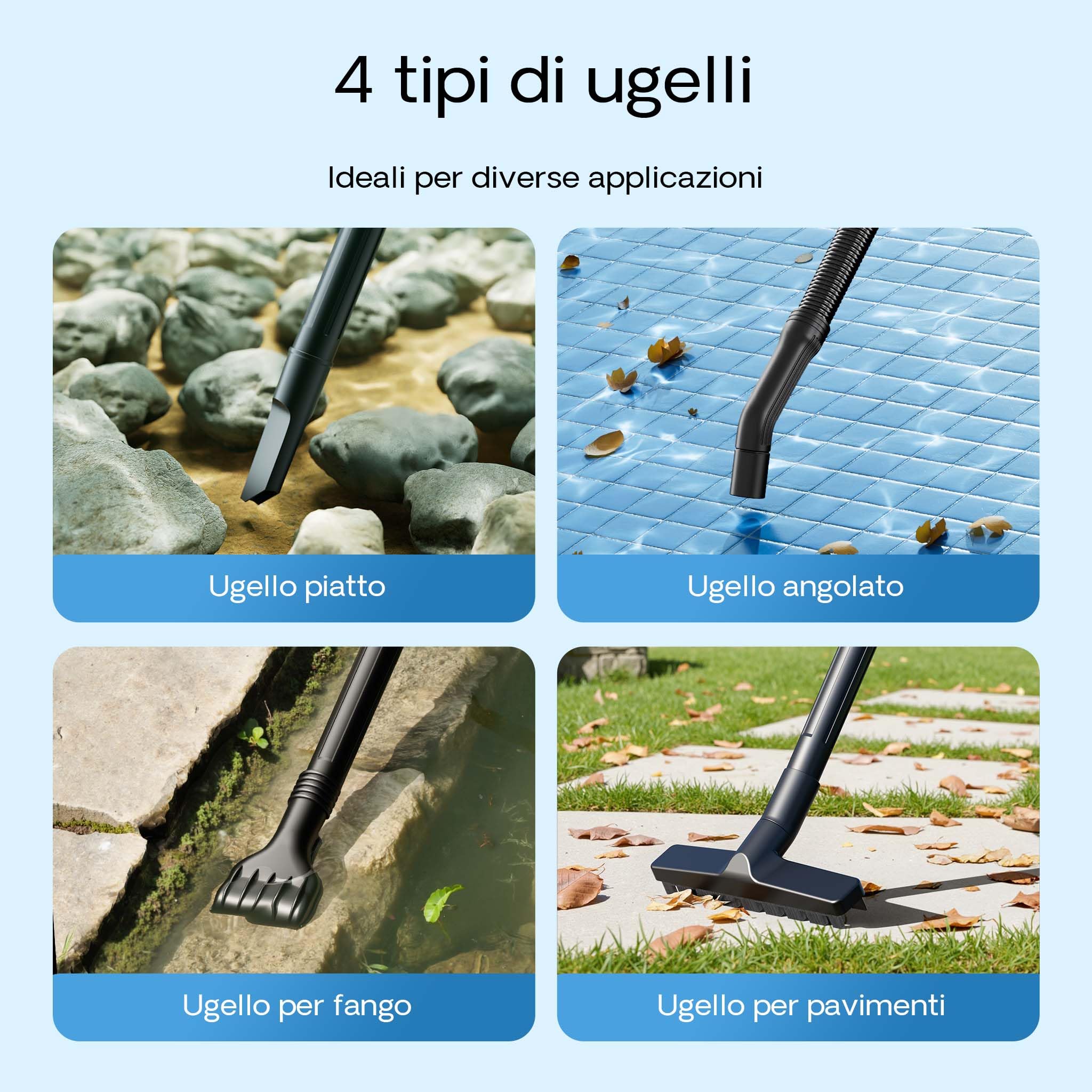 Aspiratore per laghetti/piscine Aspirafango 1400W Funzionamento a secco/umido Svuotamento automatico