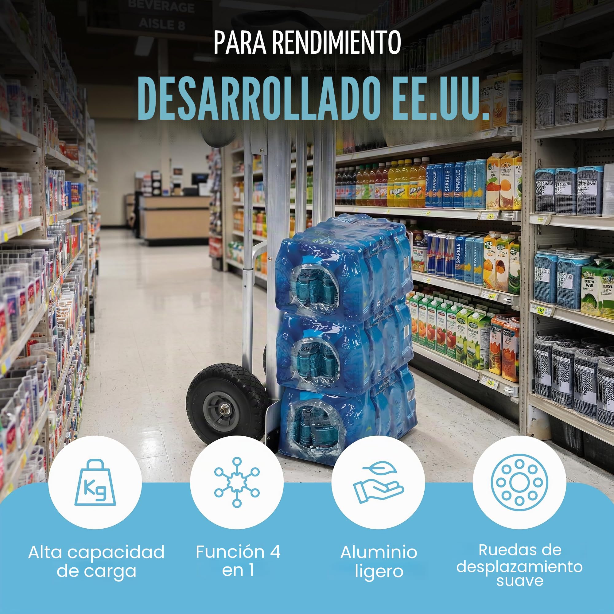 Jumbo 3 en 1 Multi Aluminio Carretilla | hasta 450 kg | Carro de transporte pesado | Ruedas grandes | Mango ergonómico | Transporte | Carretilla de mano | Cosco | Carretilla apilable | Multifuncional