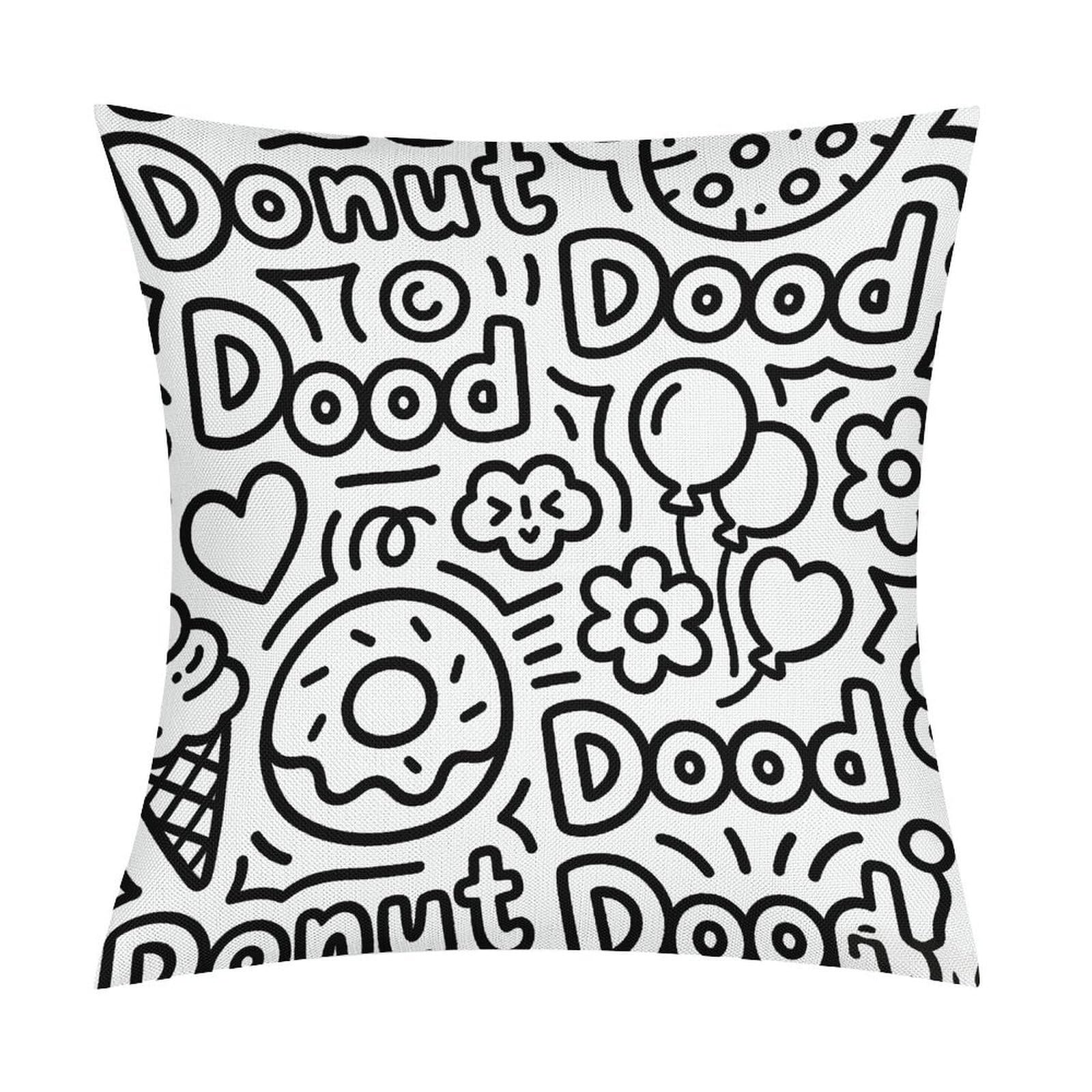LZQPOEAS Donut Dood Throw Pillow Covers, Waterproof Faux Linen Pillow Cases with Invisible Zipper, Decorative Square Cushion Covers for Sofa Couch Living Room Bedroom 18x18 Inch