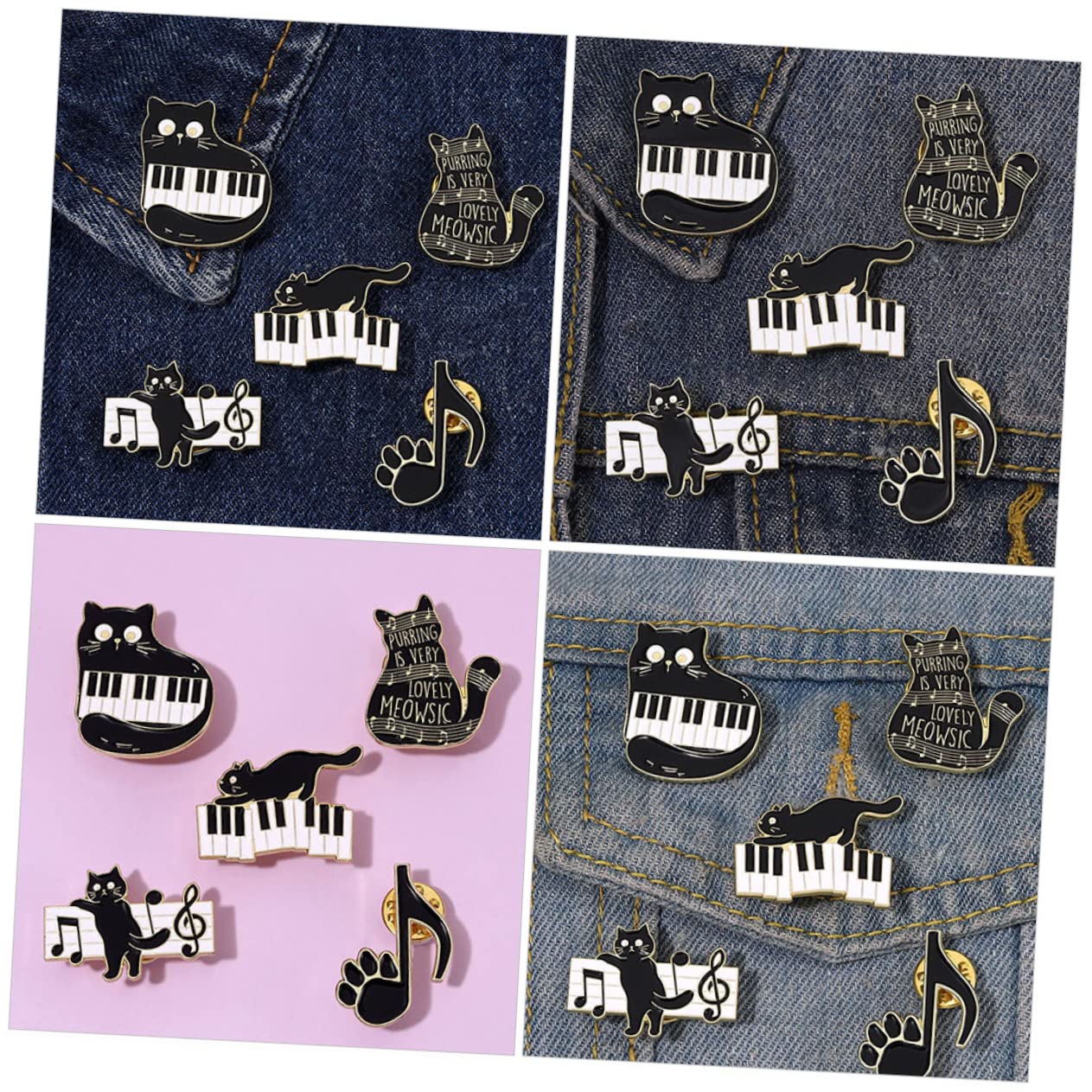 COLLBATH 25 Pz Spilla Con Nota Musicale Di Gatto Spilla Di Cartone Animato Gatti Spilla Per Zaini Spilla Da Scialle Perno Per Zaini Spilla Smaltata Kawaii Perni Musicali Lega Black
