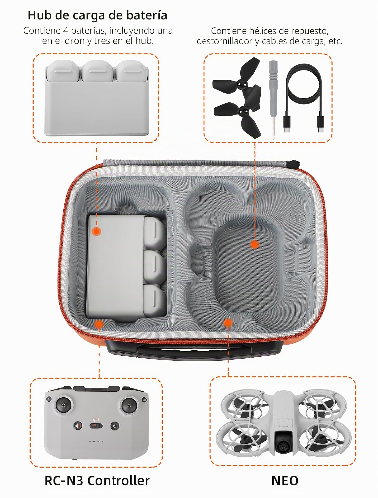 Bolsa para DJI NEO Bolsa de almacenamiento portátil Maleta rígida Bolsa de transporte impermeable resistente a la humedad a prueba de polvo Accesorios para drones, gris, Deportivo