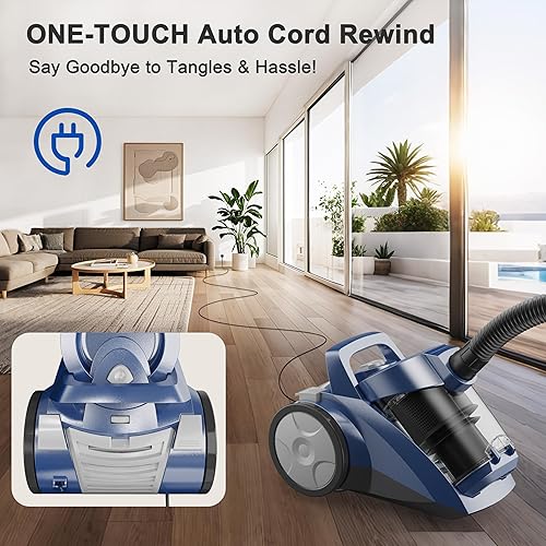 Miniatura 3 de Aspirador de recipiente de 45 KPa sin bolsa, para el hogar, con 5 herramientas, taza de polvo de 4.5 cuartos de galón, filtro HEPA doble,