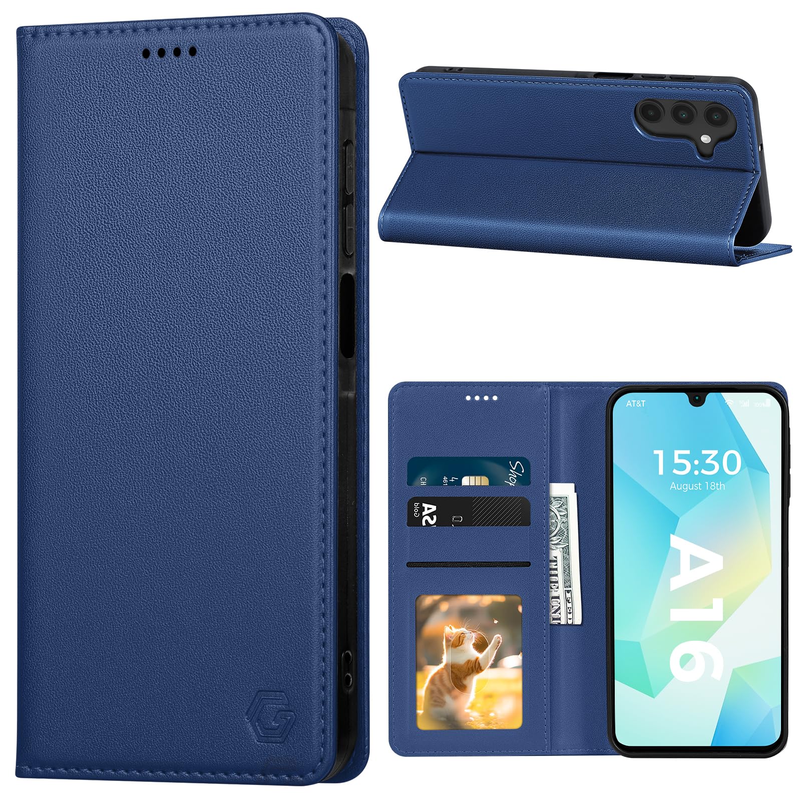 Kirnntca Handyhülle für Samsung Galaxy A16 5G/4G Hülle, Kartenfach Premium PU Leder Klapphülle Schutzhülle, Standfunktion Tasche Flip Case für Samsung Galaxy A16 5G/4G - Hellblau