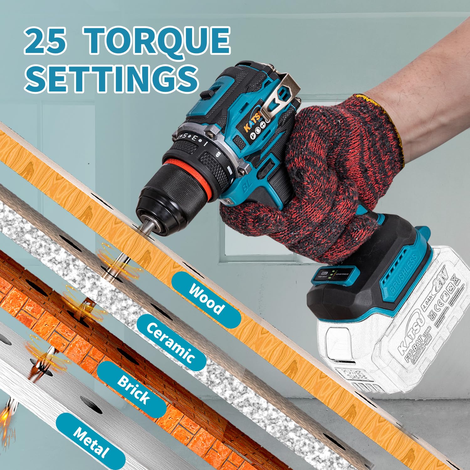 KATSU FIT-BAT de 21 V Taladro atornillador de impacto inalámbrico sin escobillas, portabrocas de 13 mm, sin batería 102624