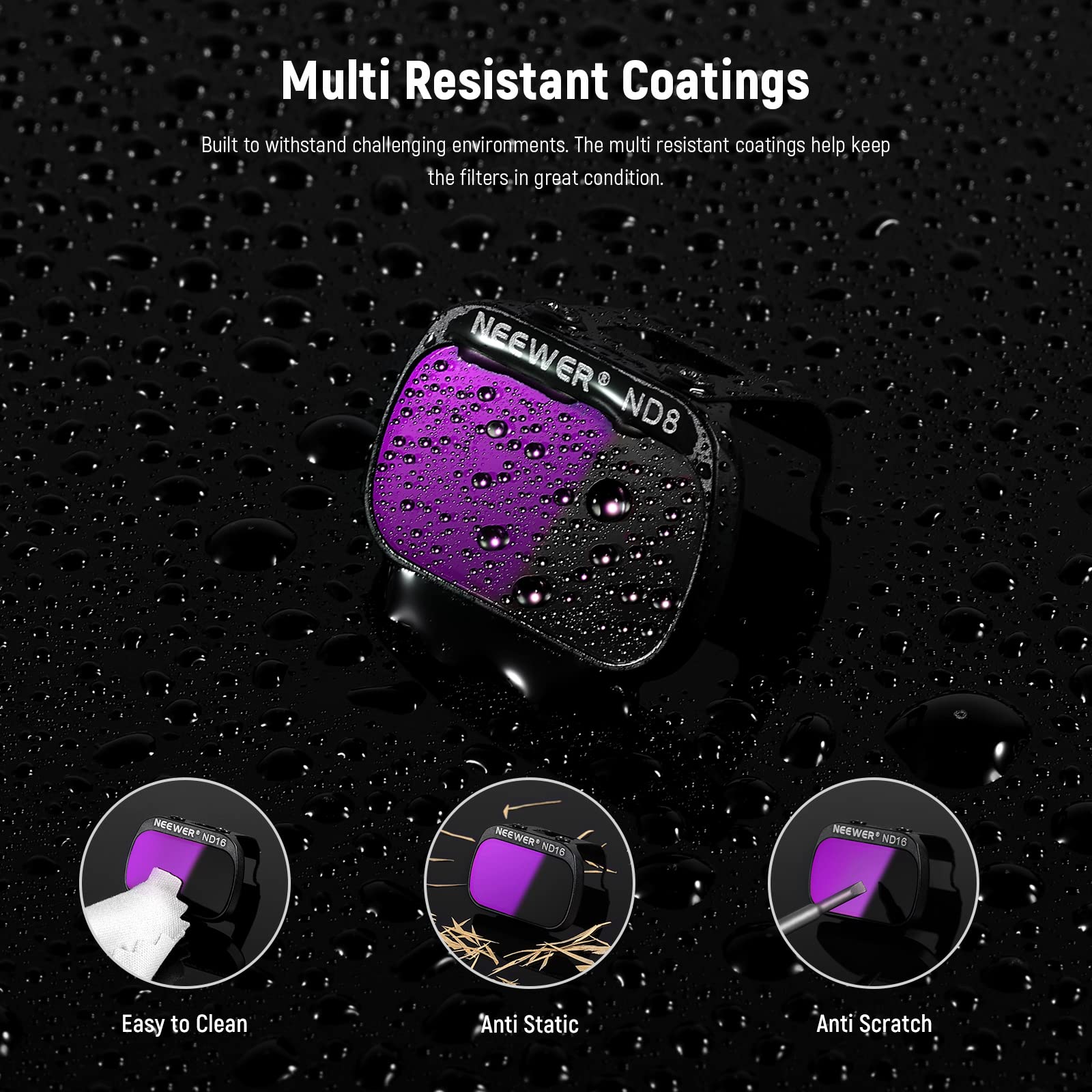 NEEWER 3pz Set di Filtri ND Multirivestito a Definizione Alta Vetro Ottico ND8 ND16 CPL, Compatibile con DJI Mavic Mini 2