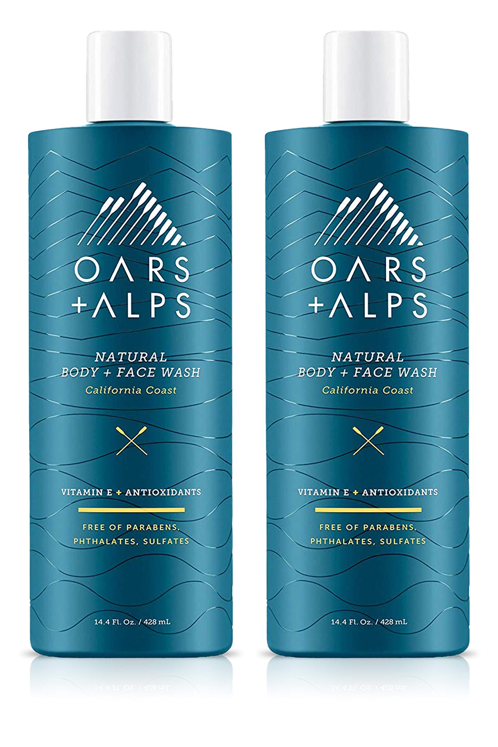 Oars + AlpsMens Body and Face Wash, Naturally Derived Skin Care Infused with Vitamin E and Antioxidants, Vegan and Gluten Free, California Coast, 2 Pack