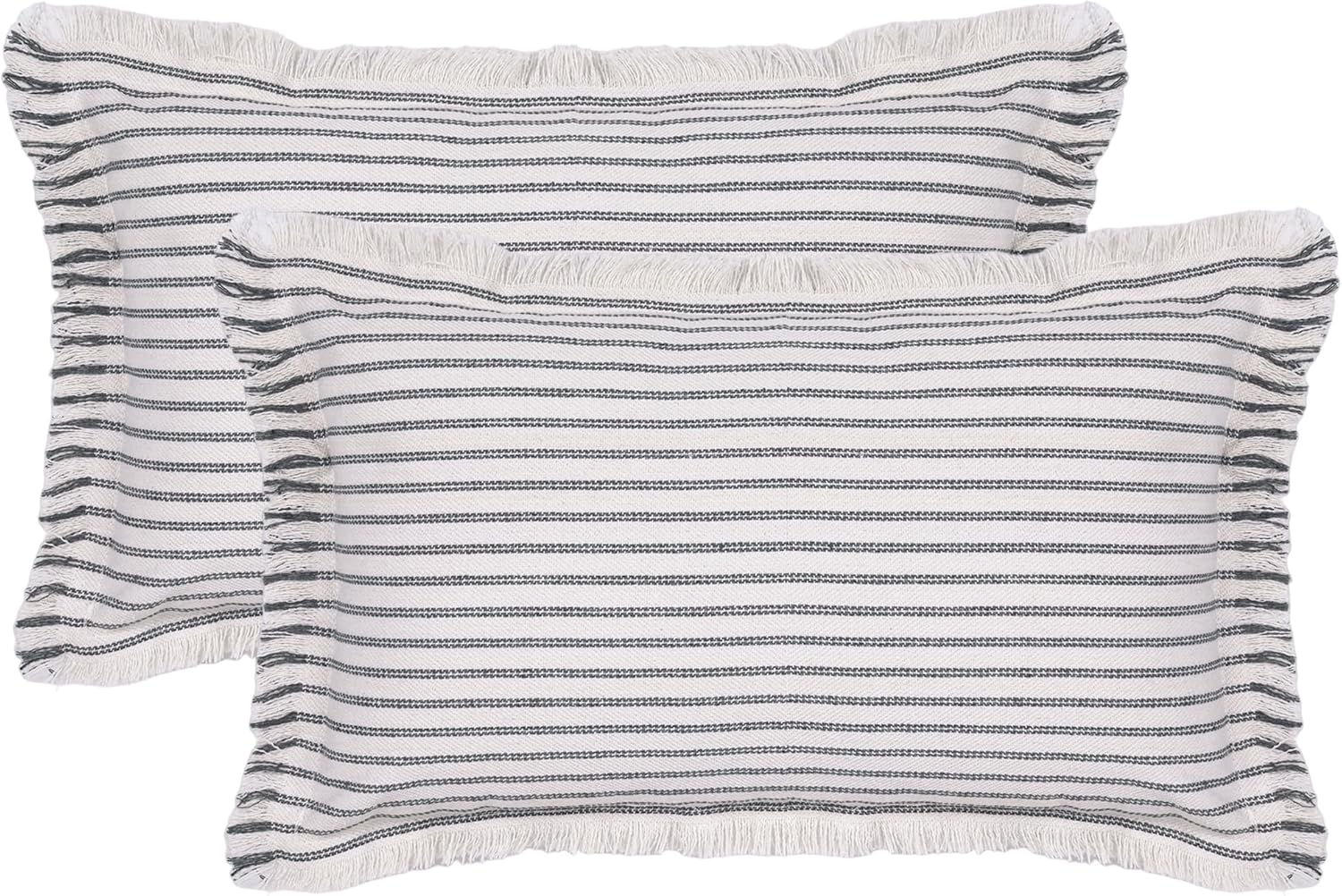 BOYSUM Linen Fringed Decorative Pillow Covers 12x20 for Bed