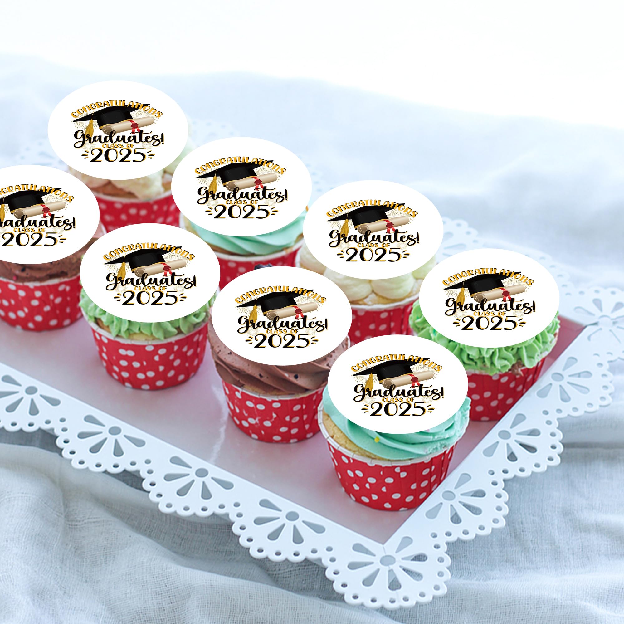 48PCS Graduation Hat Edible Cupcake Toppers Wafer Paper Class of 2025 Grad Cap Cupcake Picks for 2025 Graduation Theme Party Cake Decorations Supplies