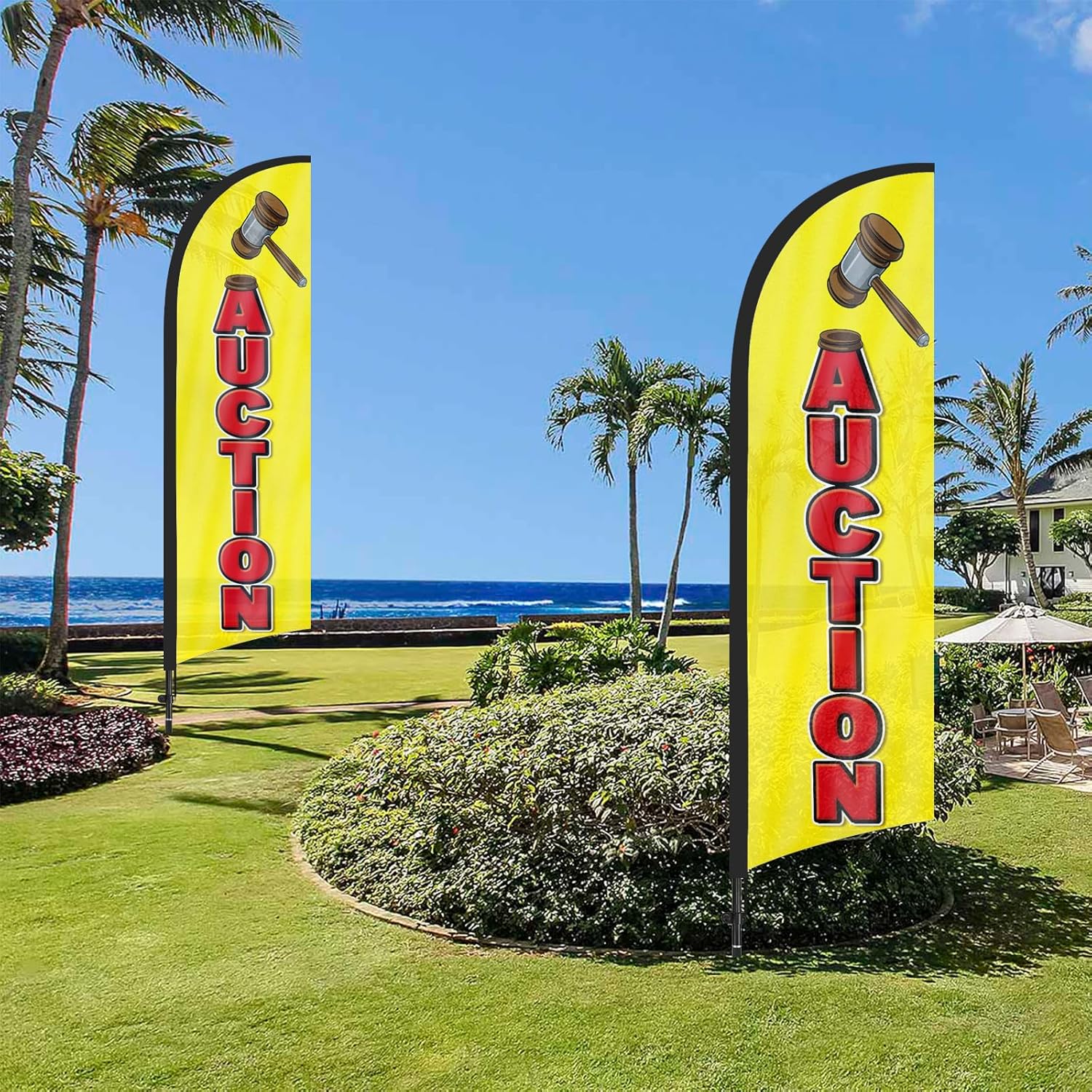 Auction Advertising Swooper Flags Banners, Auction Feather Flags with Poles and Ground Stake, 8FT Advertising Feather Flags Sign for Auction Business
