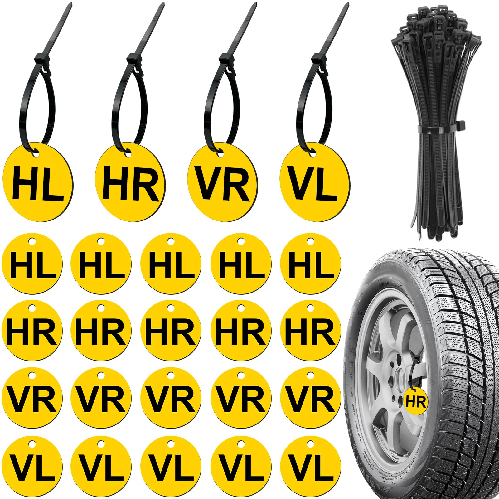 48 Pcs Tyre Markers Include Cable Ties, Tyre Marking for Changing Tyres Wheel Marker Identification, Part Wheel Marker Set