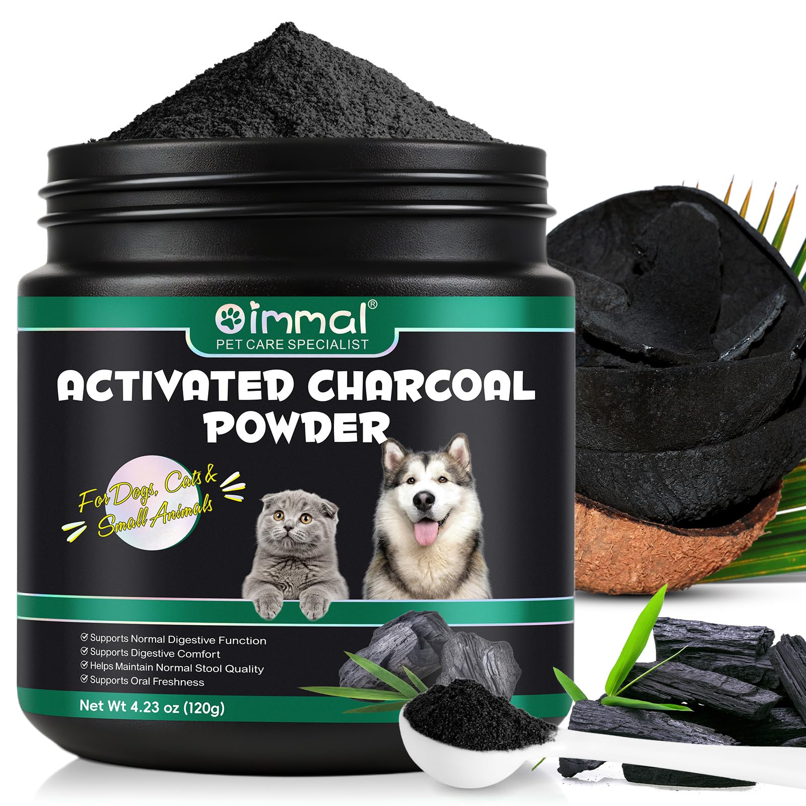 CPLINKUU Activated Charcoal Powder for Dogs & Cats 120g | Food Grade Pet Supplement for Digestive Balance & Normal Stool | Pure, Non-GMO, Gluten Free | Suitable for Pets & Livestock