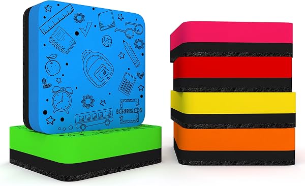 Dry Erase Magnetic Whiteboard Erasers - Assorted Colors for Kids and Students - Smudge Free Small Board Erasers for Clas