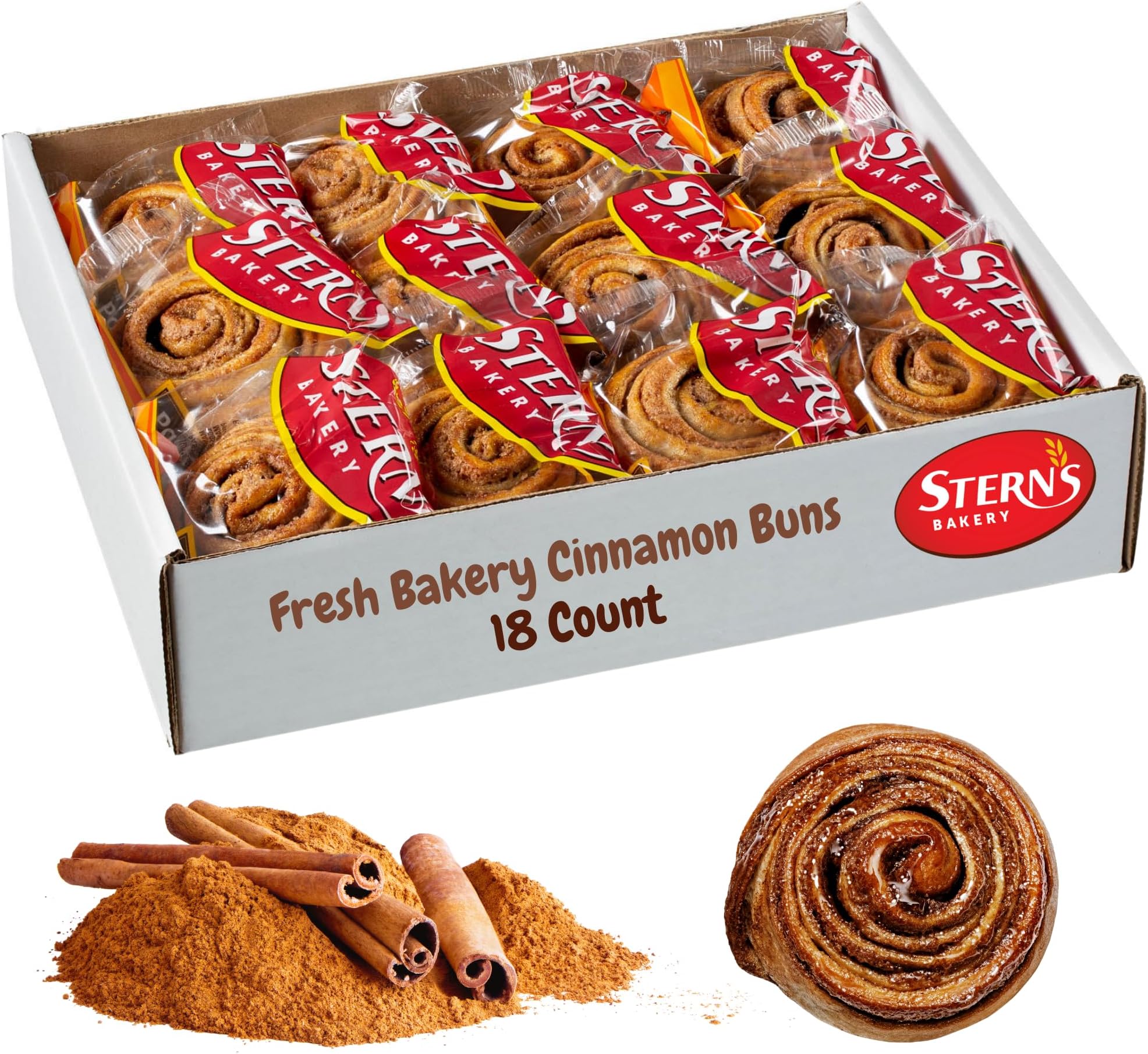 Cinnamon Buns Breakfast Pastry | 18 Pastries Individually Wrapped | Cinnamon Rolls Snack Cakes | Coffee Snacks | On the Go Snacks for Kids & Adults | Holiday, Birthdays, Parties | Stern’s Bakery