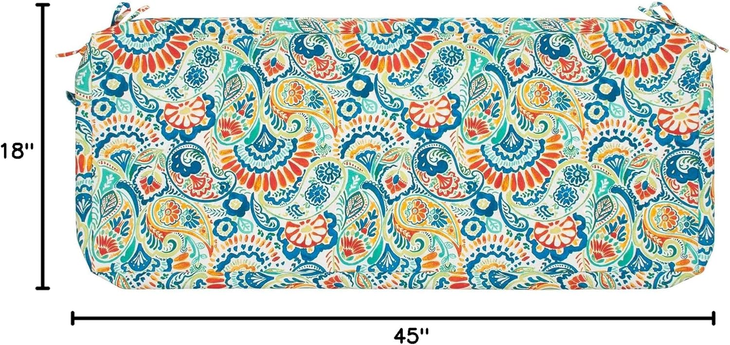 Magpie Fabrics Patio Bench Loveseat Cushion Covers (Replacement Cover only, No Insert!), Waterproof Fade Resistant Swing Cushion Slipcover with Ties(45x18x3 Inch, Paisley Multi)