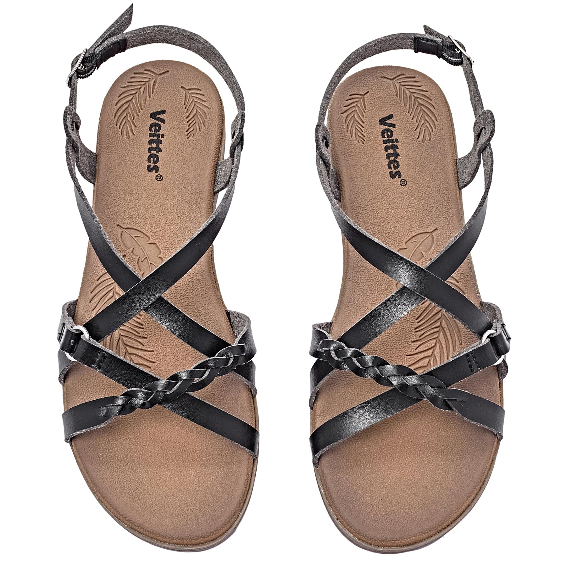 Veittes Sandali piatti scorrevoli da donna - Sandali piatti intrecciati casual da donna Scarpe estive.