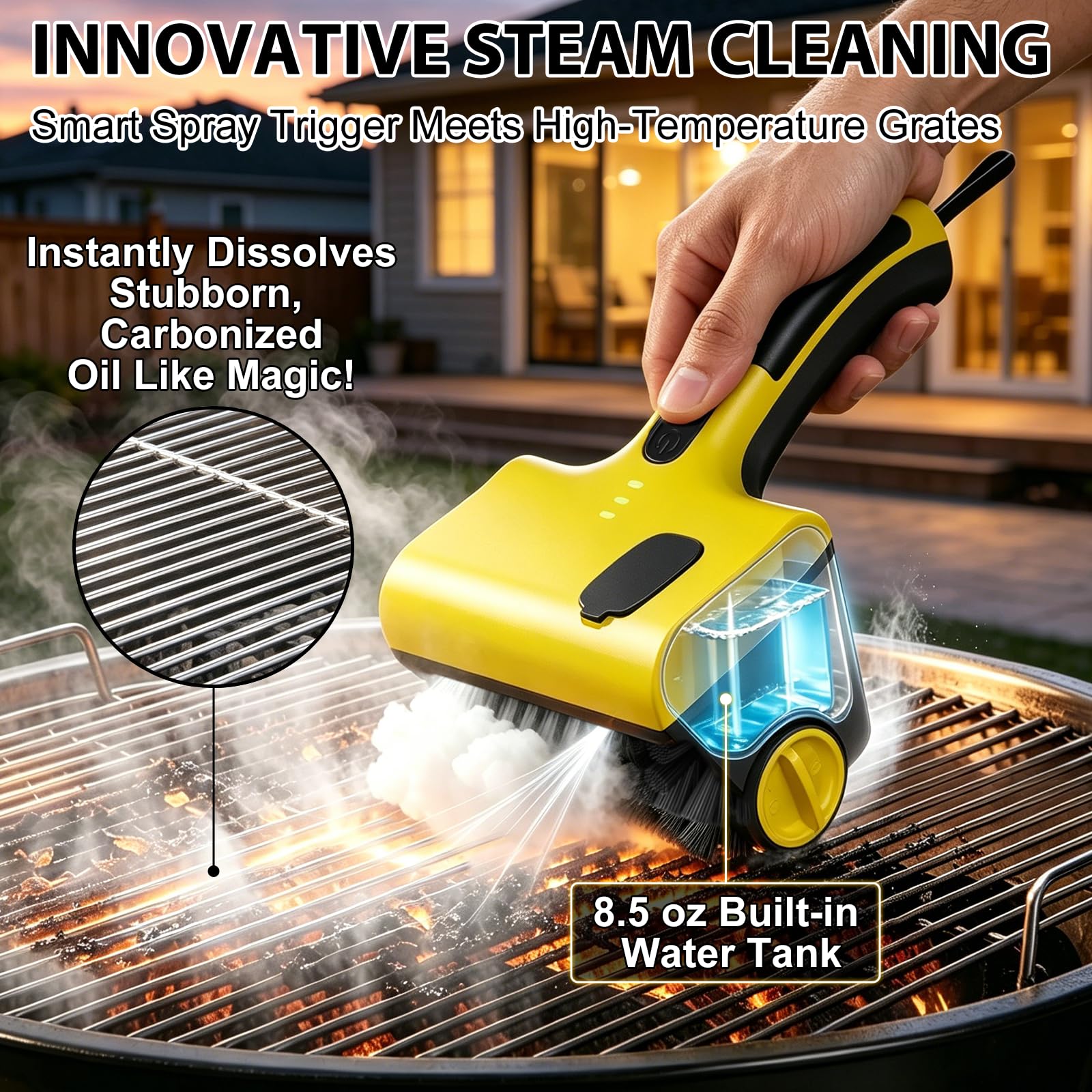 Spazzola elettrica per griglia da 7,4 V e raschietto con spray d'acqua, 12,7 kg, strumento per la pulizia del barbecue senza stallo, IPX7, impermeabile, per griglie in ghisa Weber, testa larga