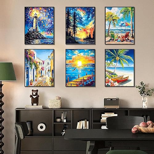 Miniatura 4 de EIBEILI Paquete de 6 kits de arte de diamantes para adultos, kits de pintura de diamantes 5D para principiantes, arte de gemas de bricolaje con